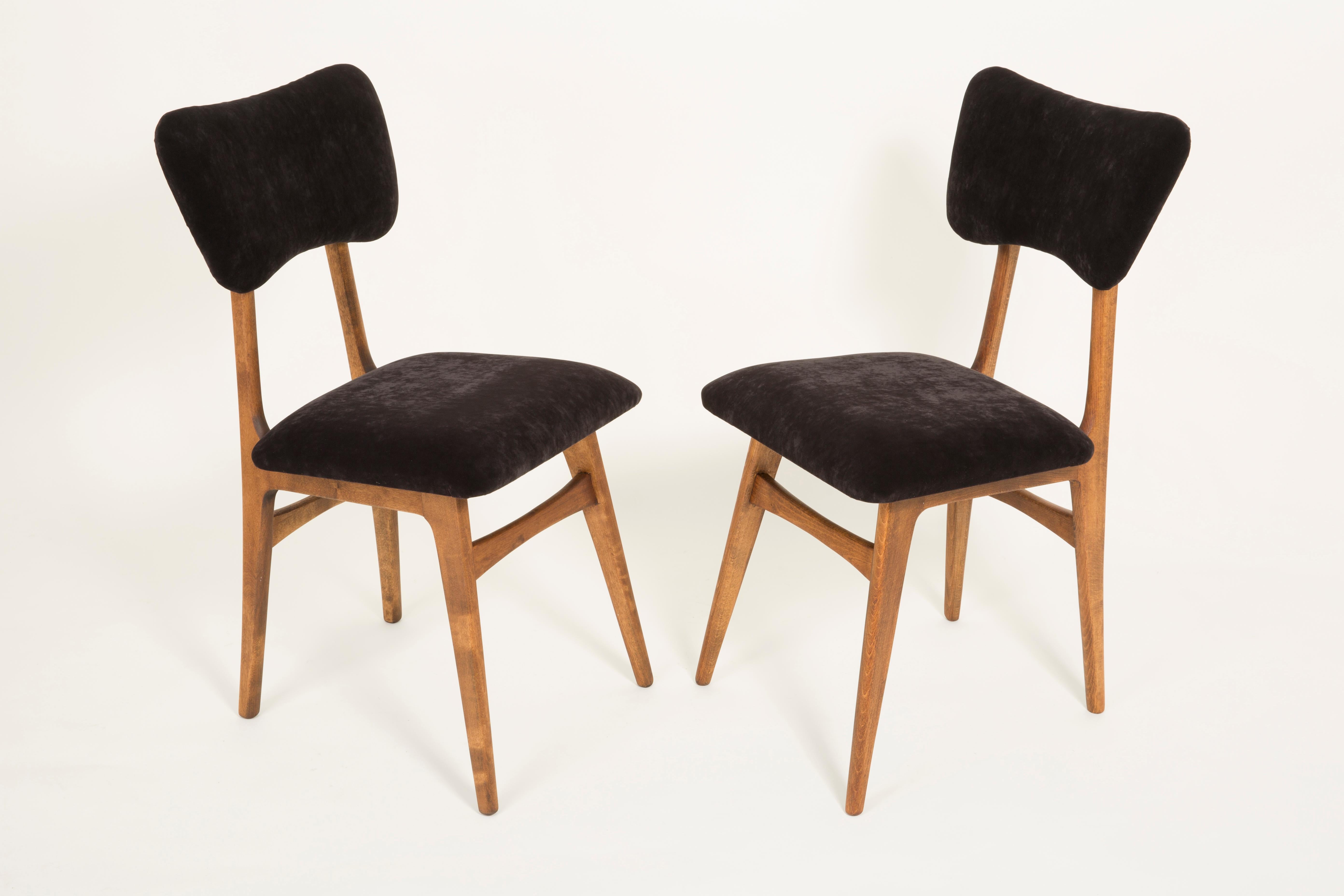 Polish Set of Four 20th Century Black Velvet Chairs, 1960s
