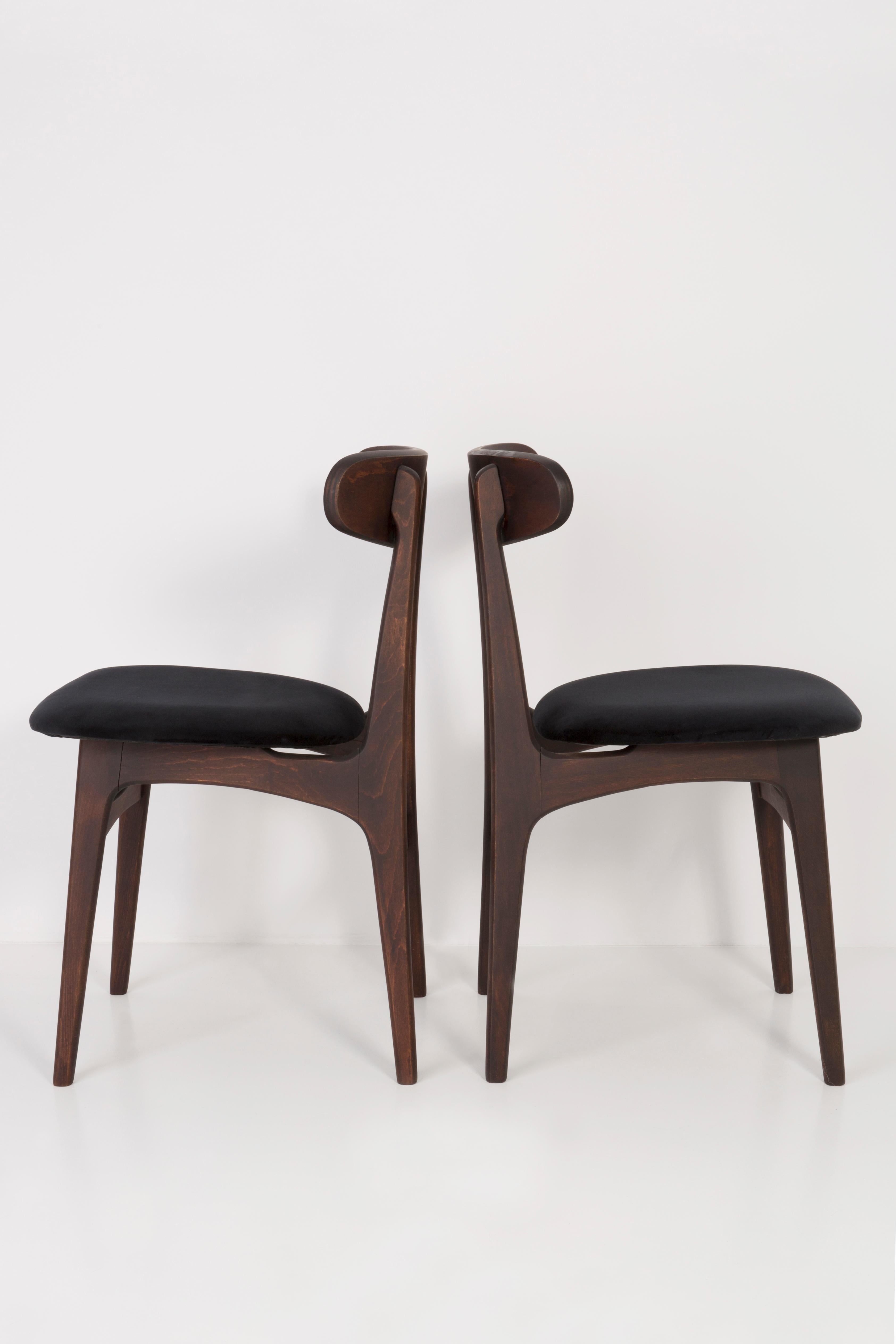 Polish Set of Four 20th Century Black Velvet Chairs, 1960s For Sale
