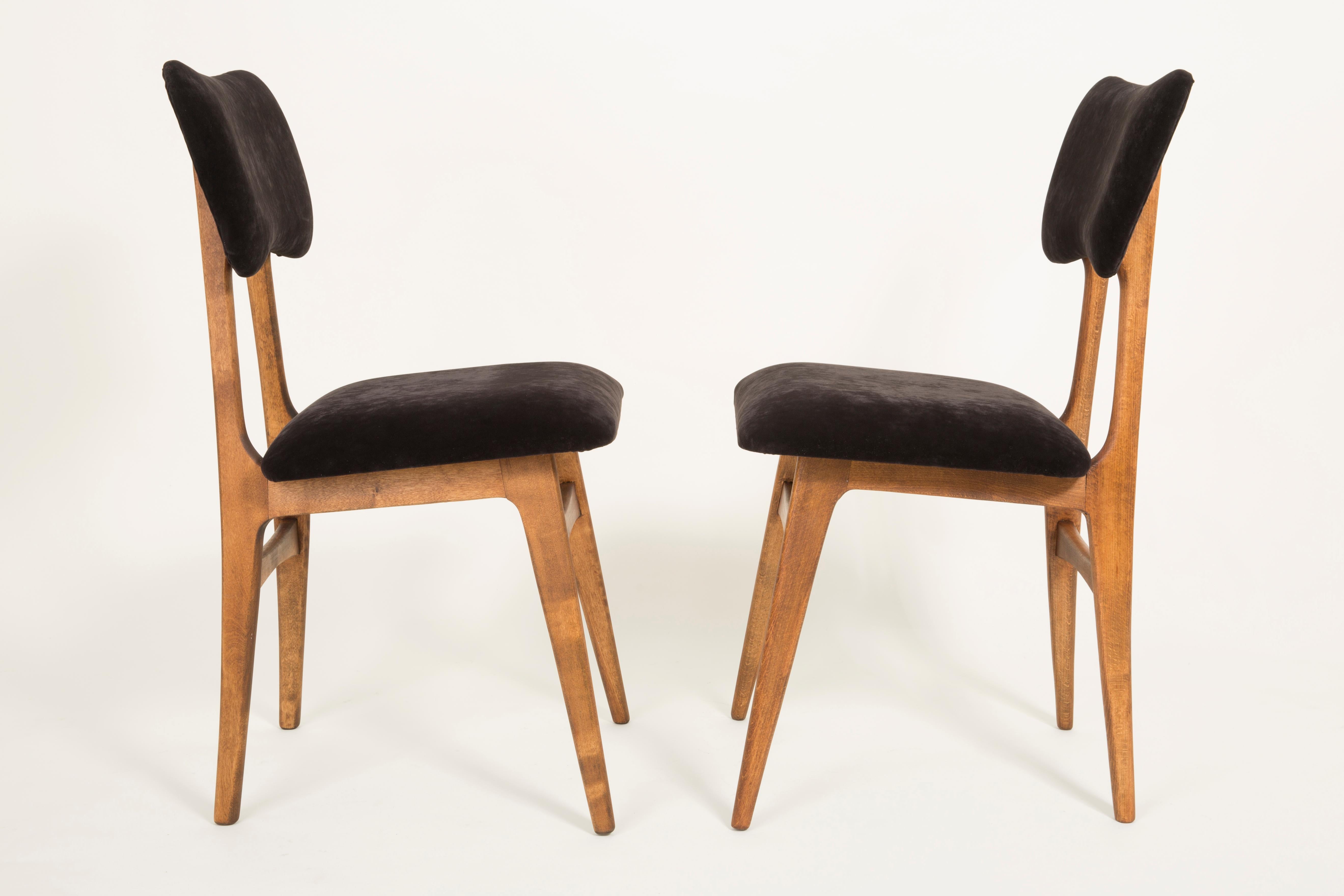 Hand-Crafted Set of Four 20th Century Black Velvet Chairs, 1960s