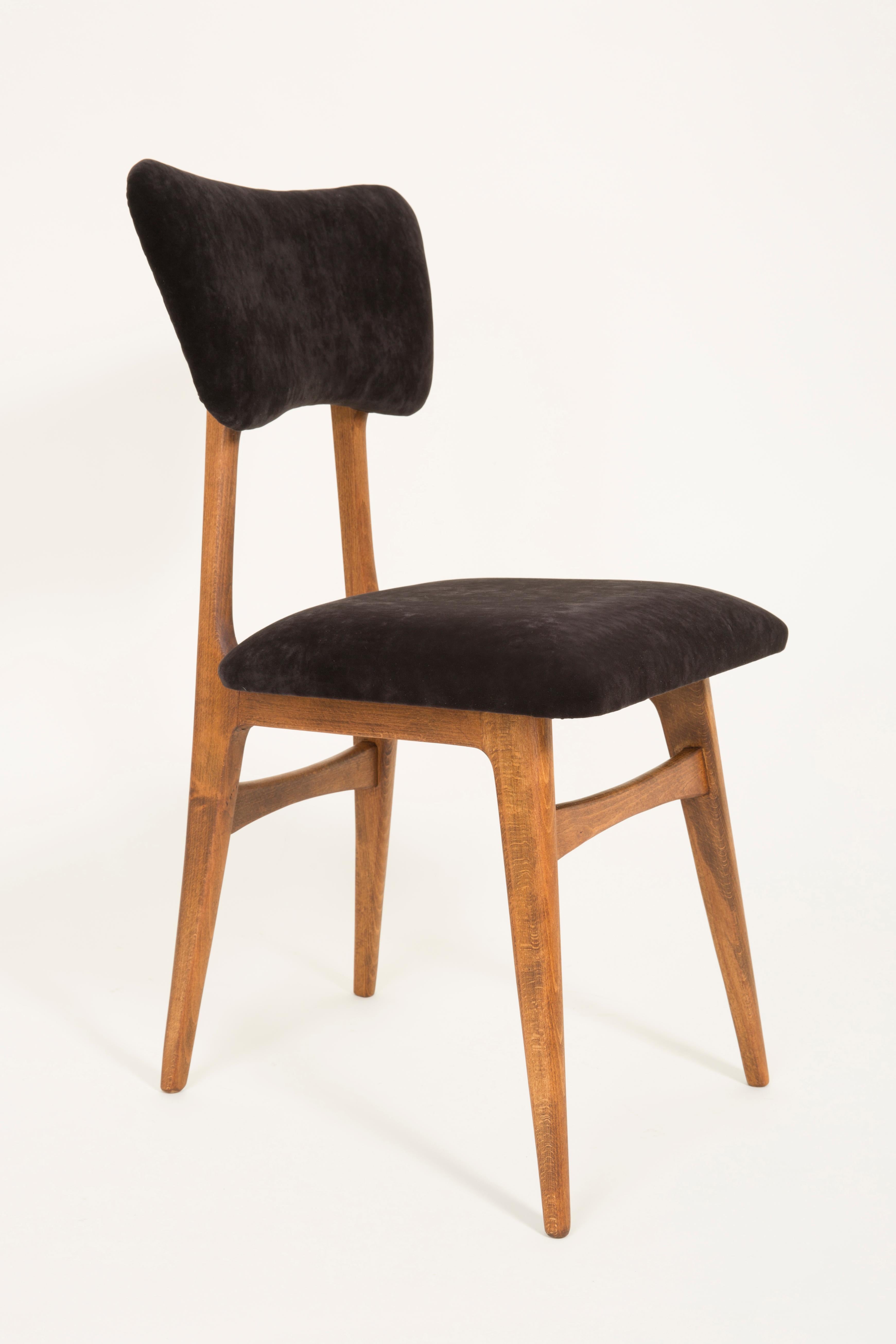 Set of Four 20th Century Black Velvet Chairs, 1960s 1