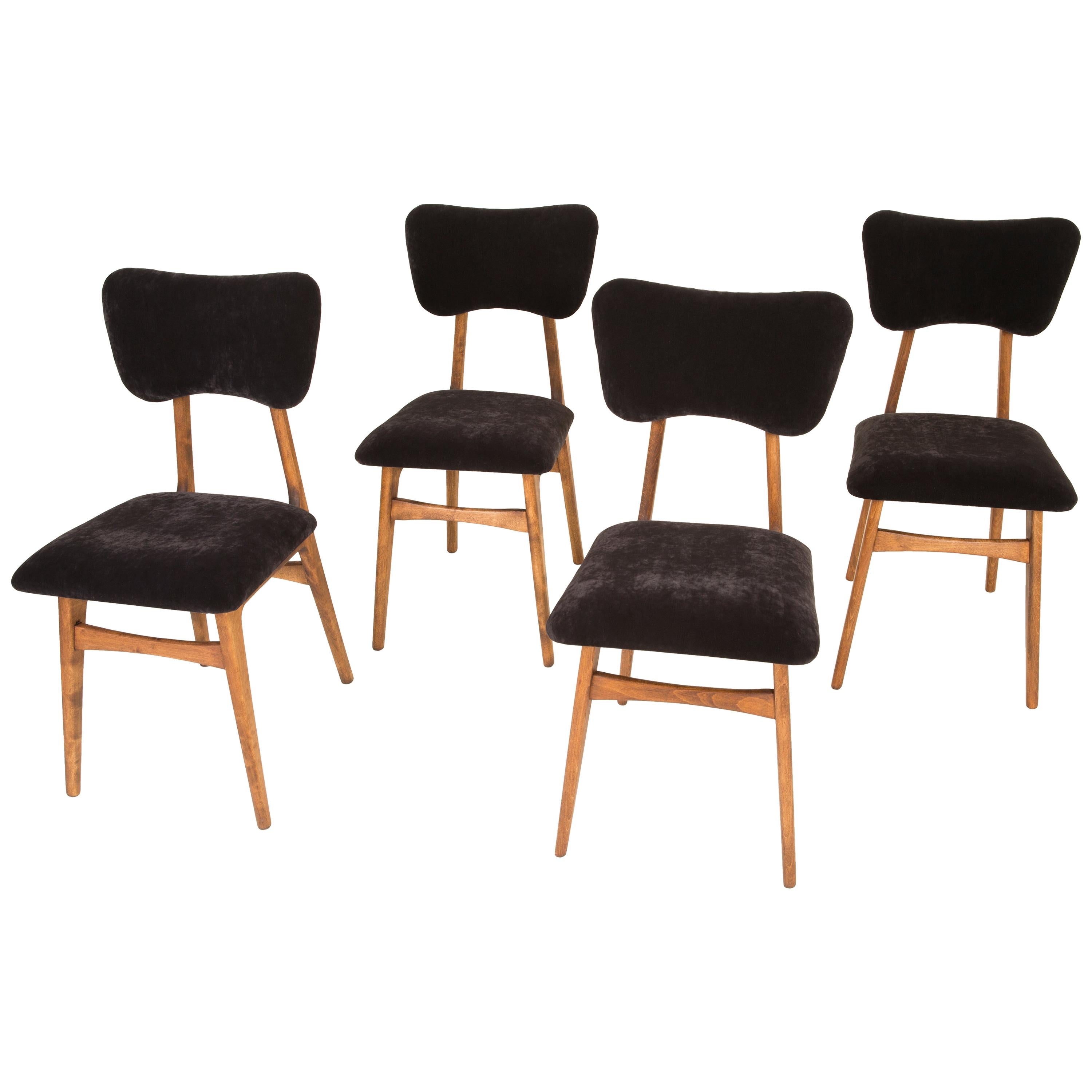 Set of Four 20th Century Black Velvet Chairs, 1960s