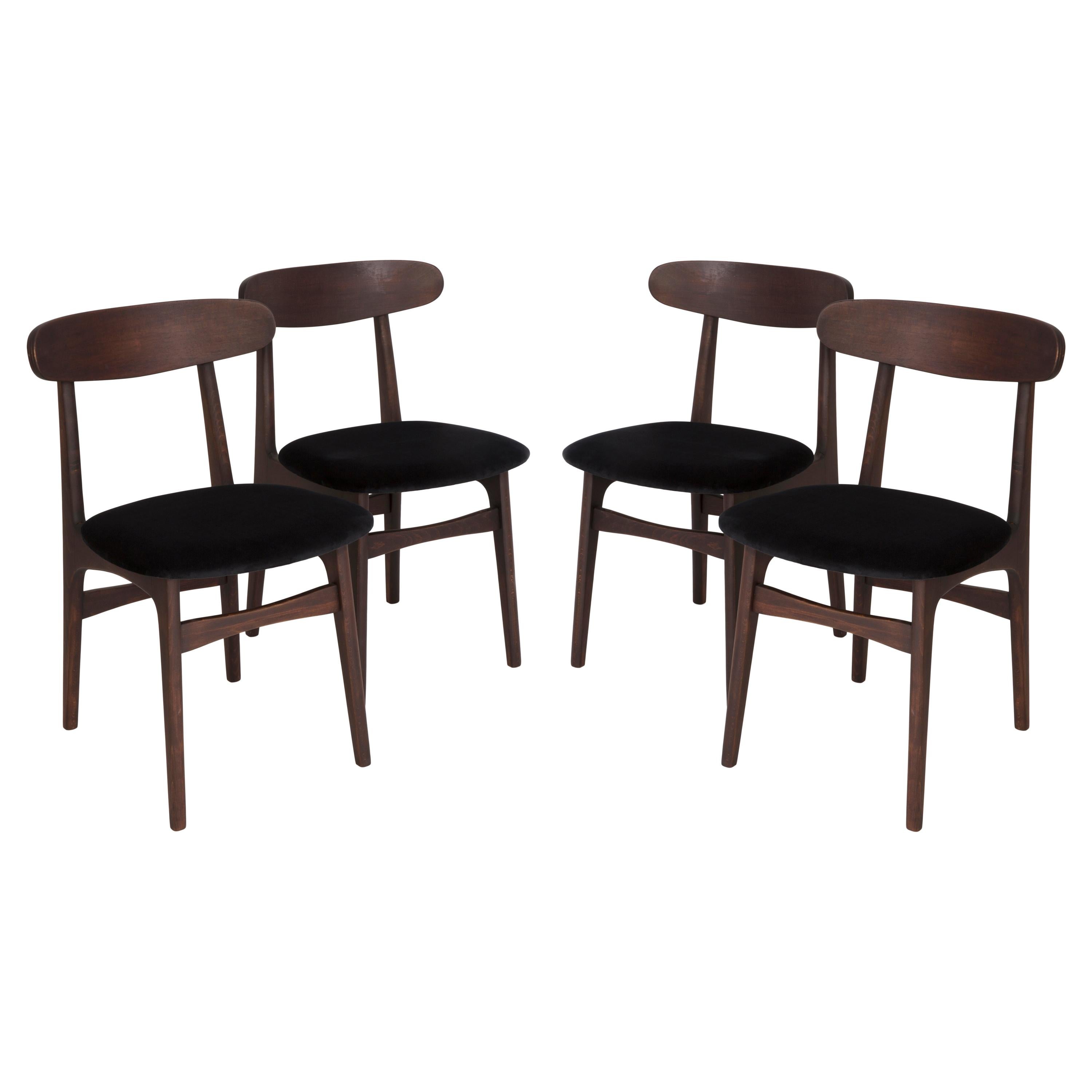 Set of Four 20th Century Black Velvet Chairs, 1960s For Sale