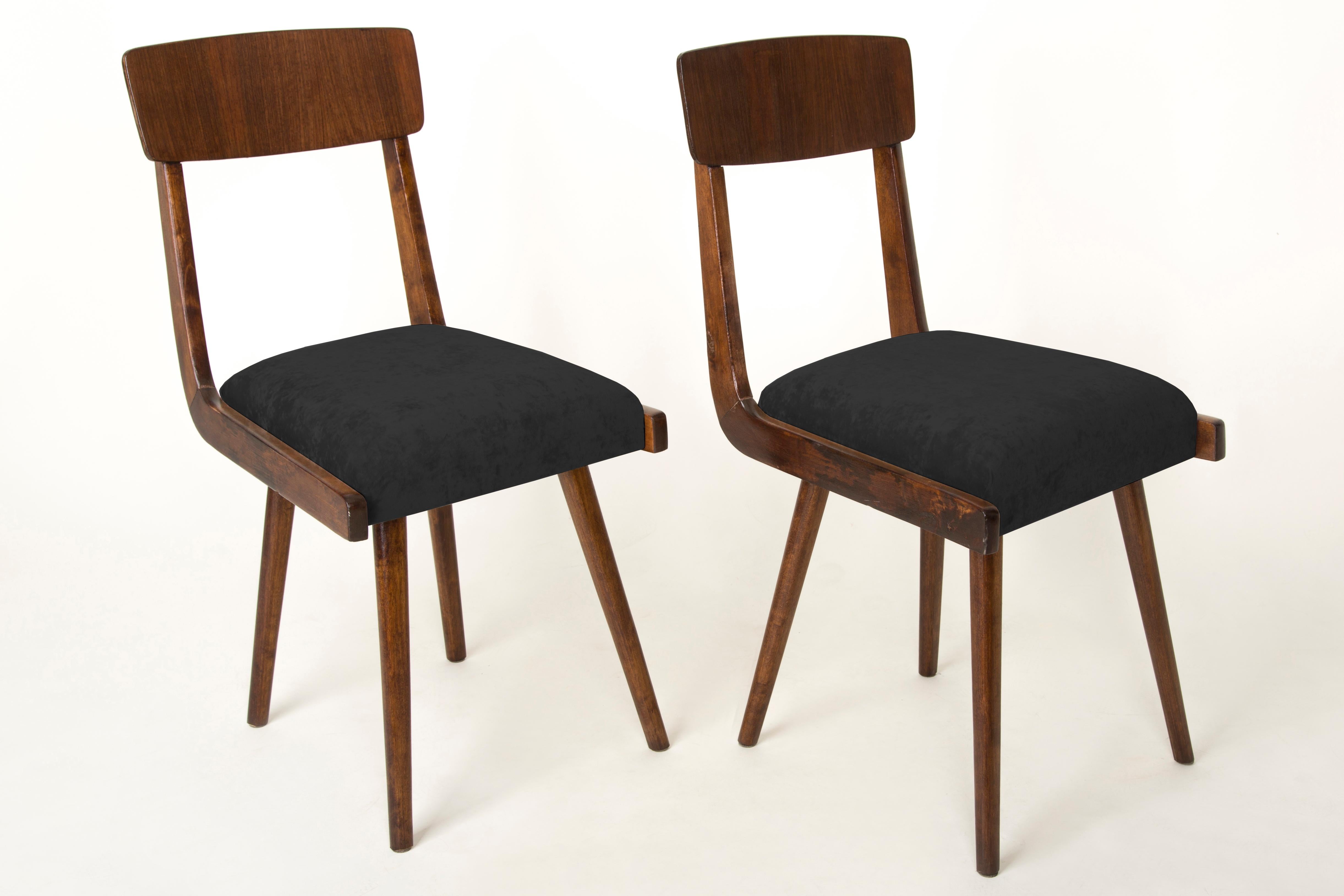 Mid-Century Modern Set of Four 20th Century Black Wood Chairs, 1960s For Sale