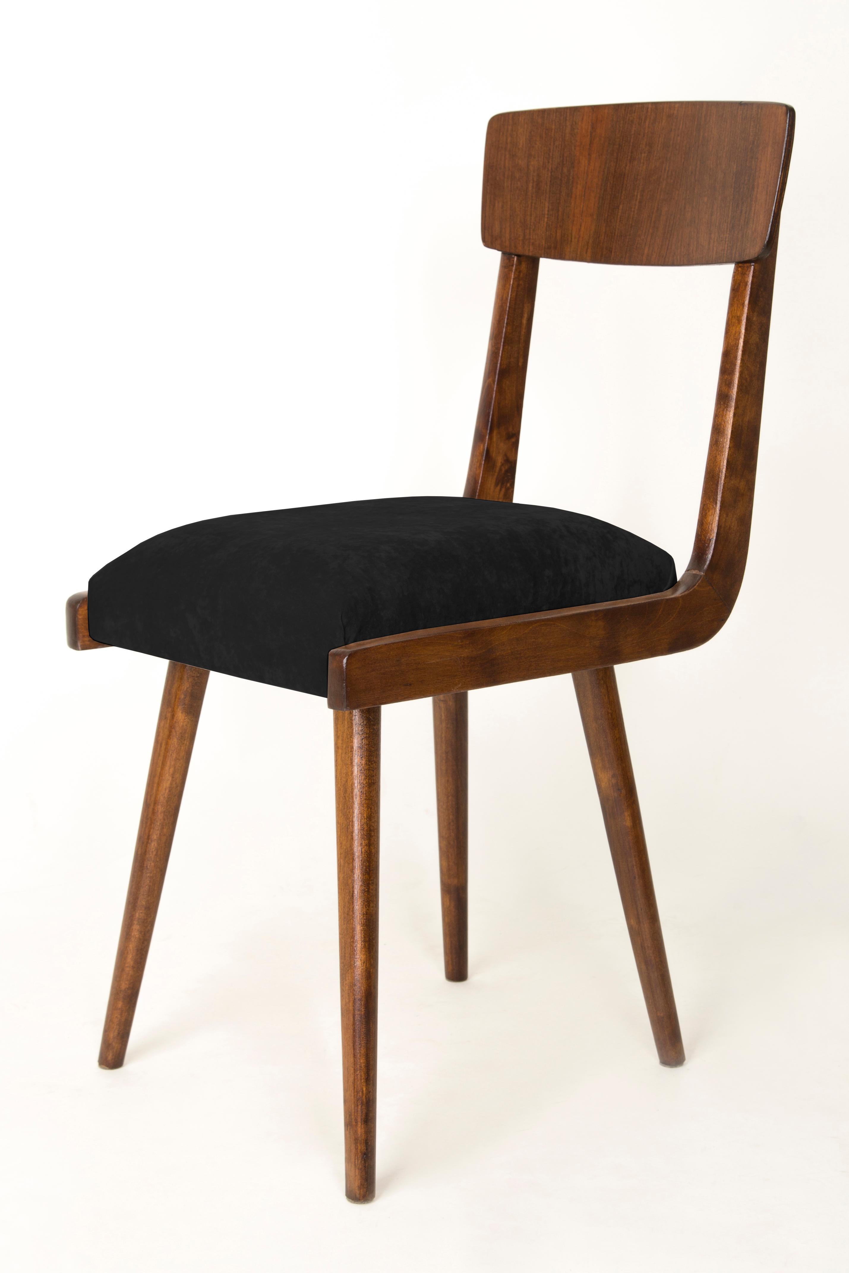 Polish Set of Four 20th Century Black Wood Chairs, 1960s For Sale