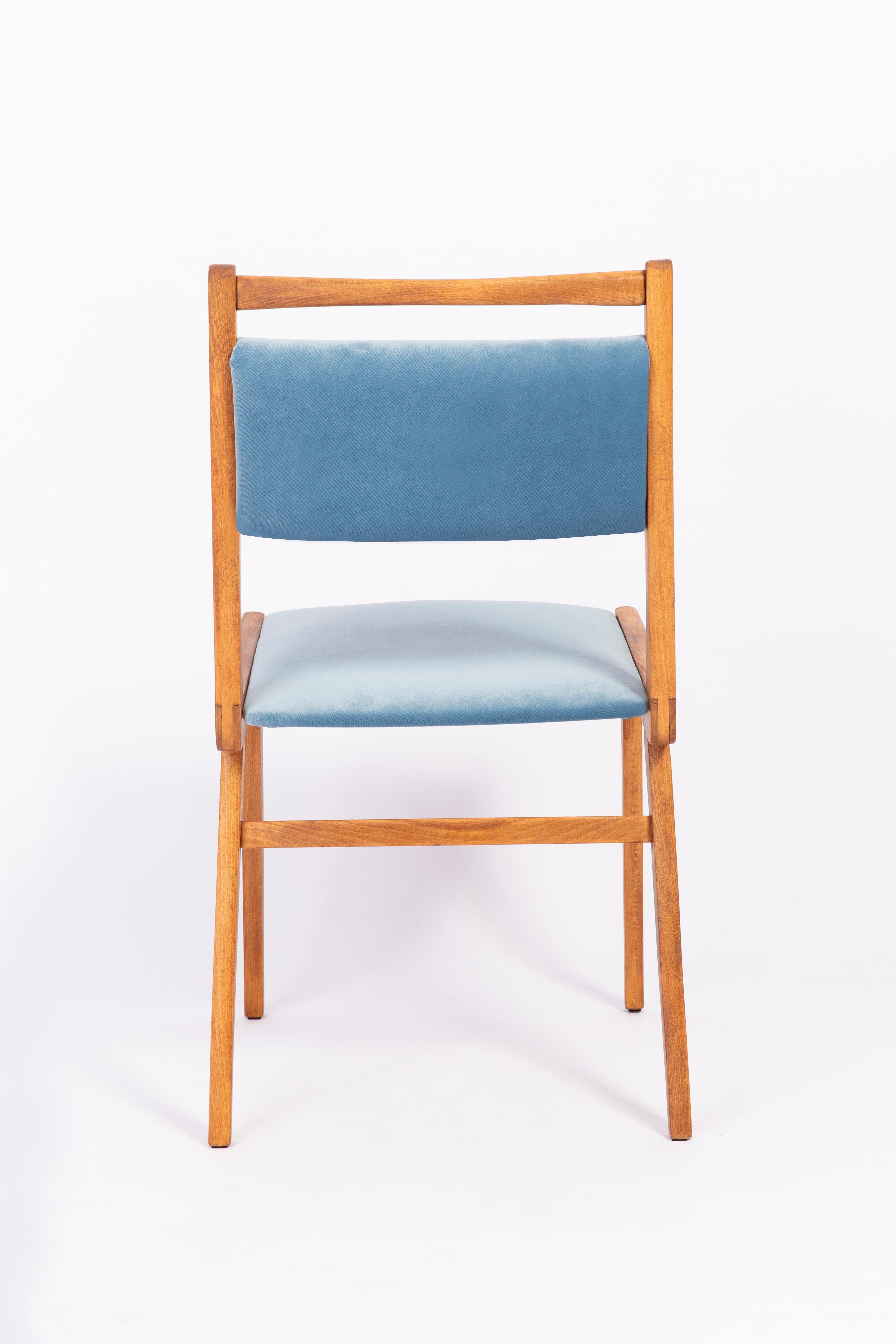Set of Four 20th Century Blue Velvet Chairs, Poland, 1960s For Sale 4