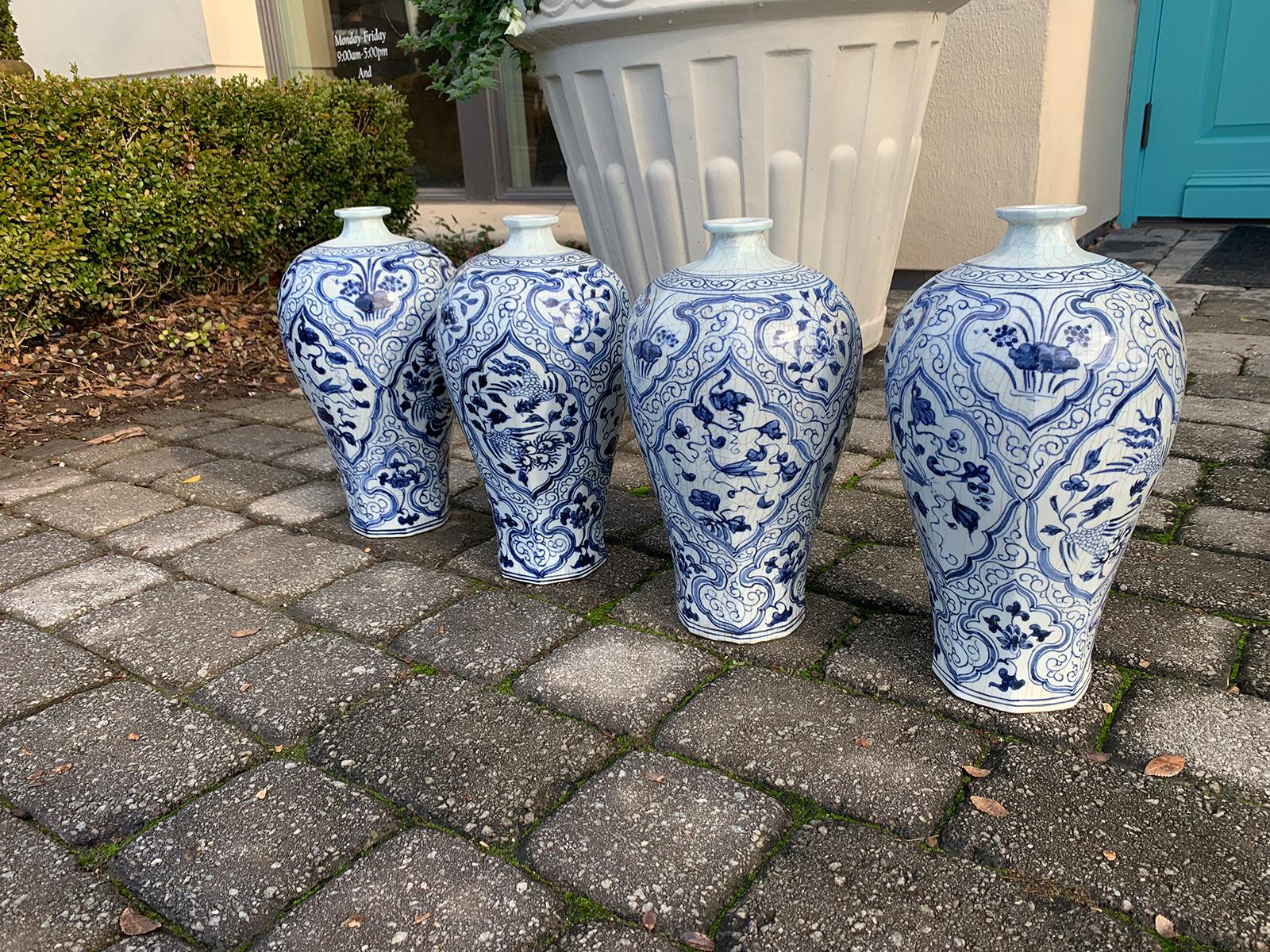 Set of Four 20th Century Blue and White Porcelain Vases 1