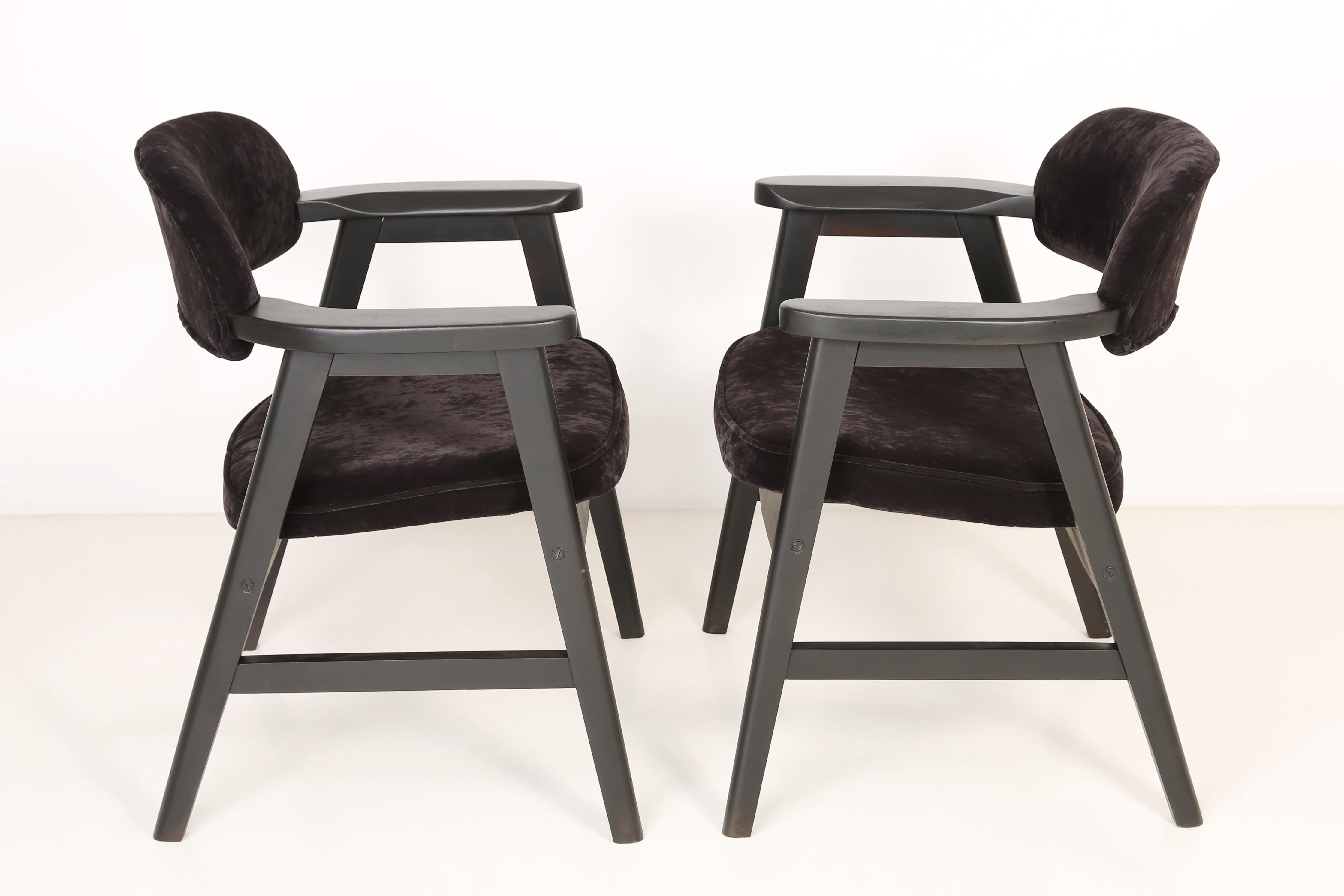 Set of Four 20th Century Buffalo Black Wood and Velvet Chairs, 1960s For Sale 4