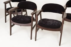 Set of Four 20th Century Buffalo Black Wood and Velvet Chairs, 1960s