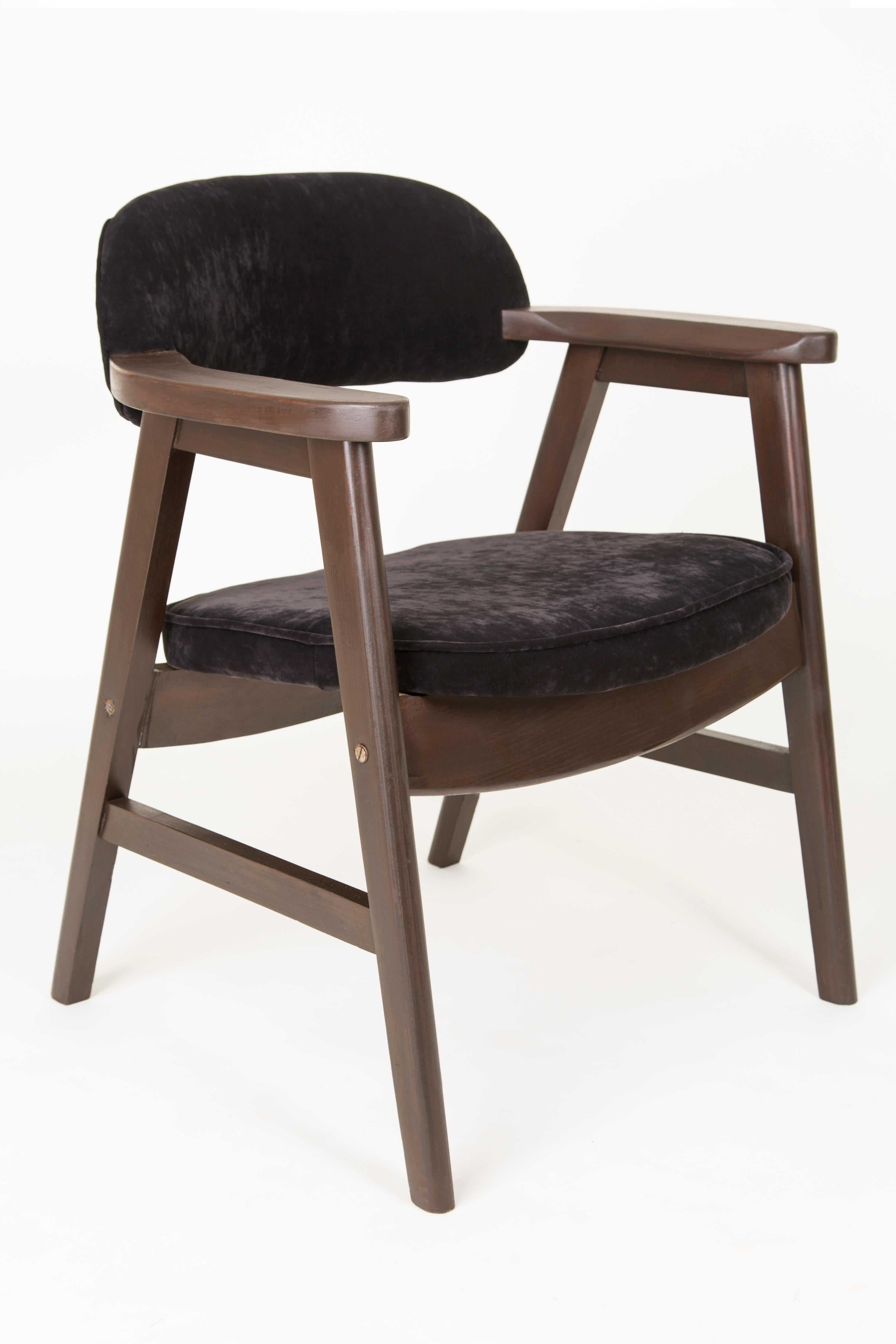 Hand-Crafted Set of Four 20th Century Buffalo Black Wood and Velvet Chairs, 1960s For Sale