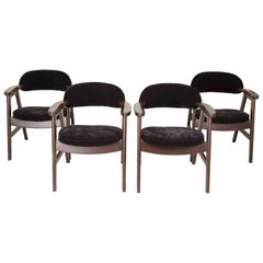 Vintage Set of Four 20th Century Buffalo Black Wood and Velvet Chairs, 1960s