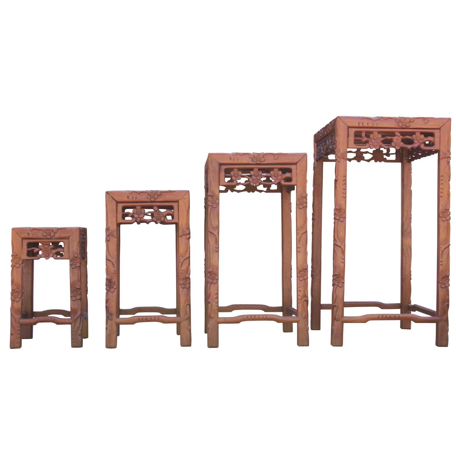 Set of Four 20th Century Carved Chinese Nesting Tables with Fancy Floral Pattern 2