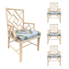 Set of Four 20th Century Chinese Chippendale Painted Armchairs