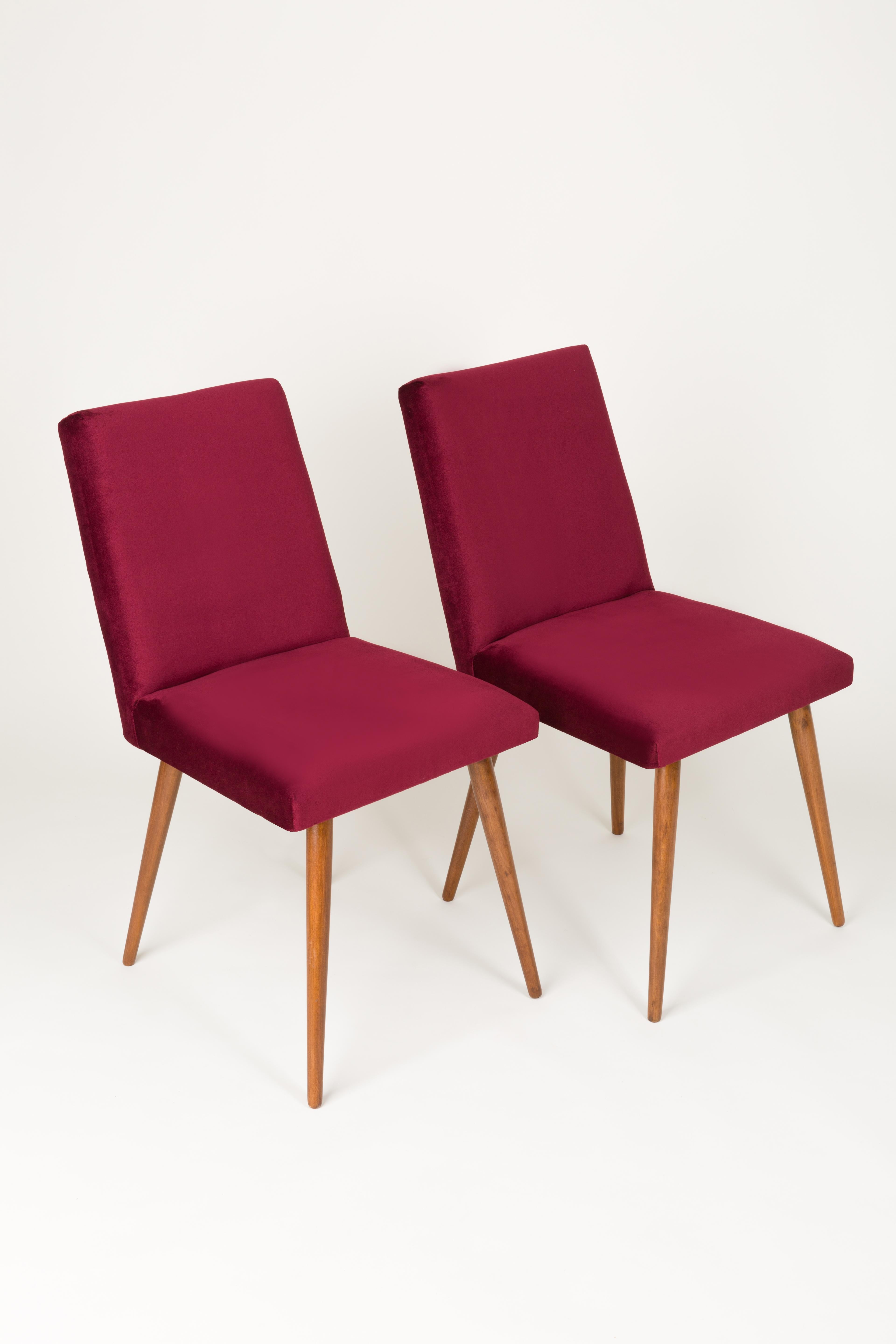 Set of Four 20th Century Dark Green and Burgundy Velvet Chairs, 1960s For Sale 1