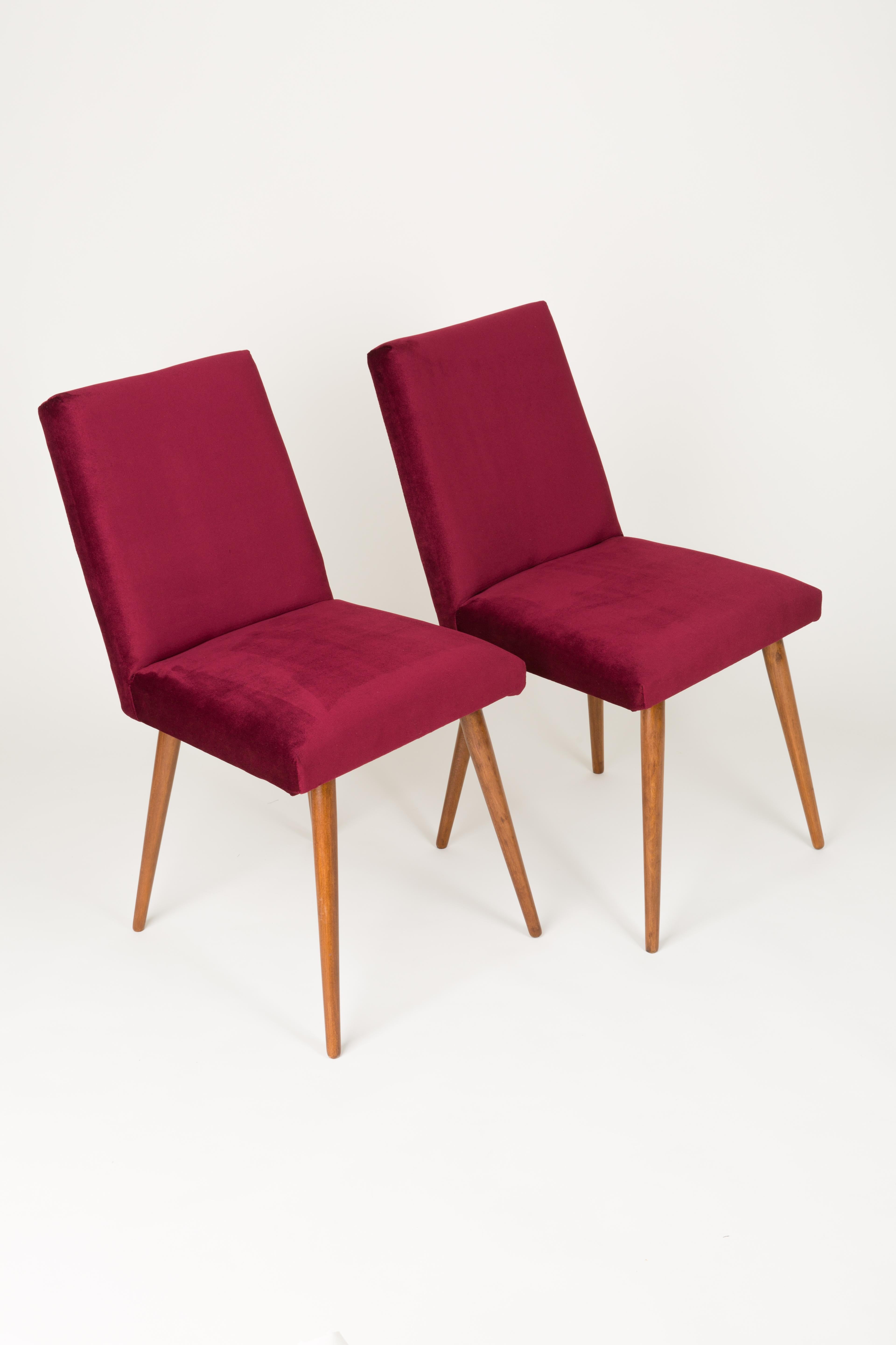 Set of Four 20th Century Dark Green and Burgundy Velvet Chairs, 1960s For Sale 2