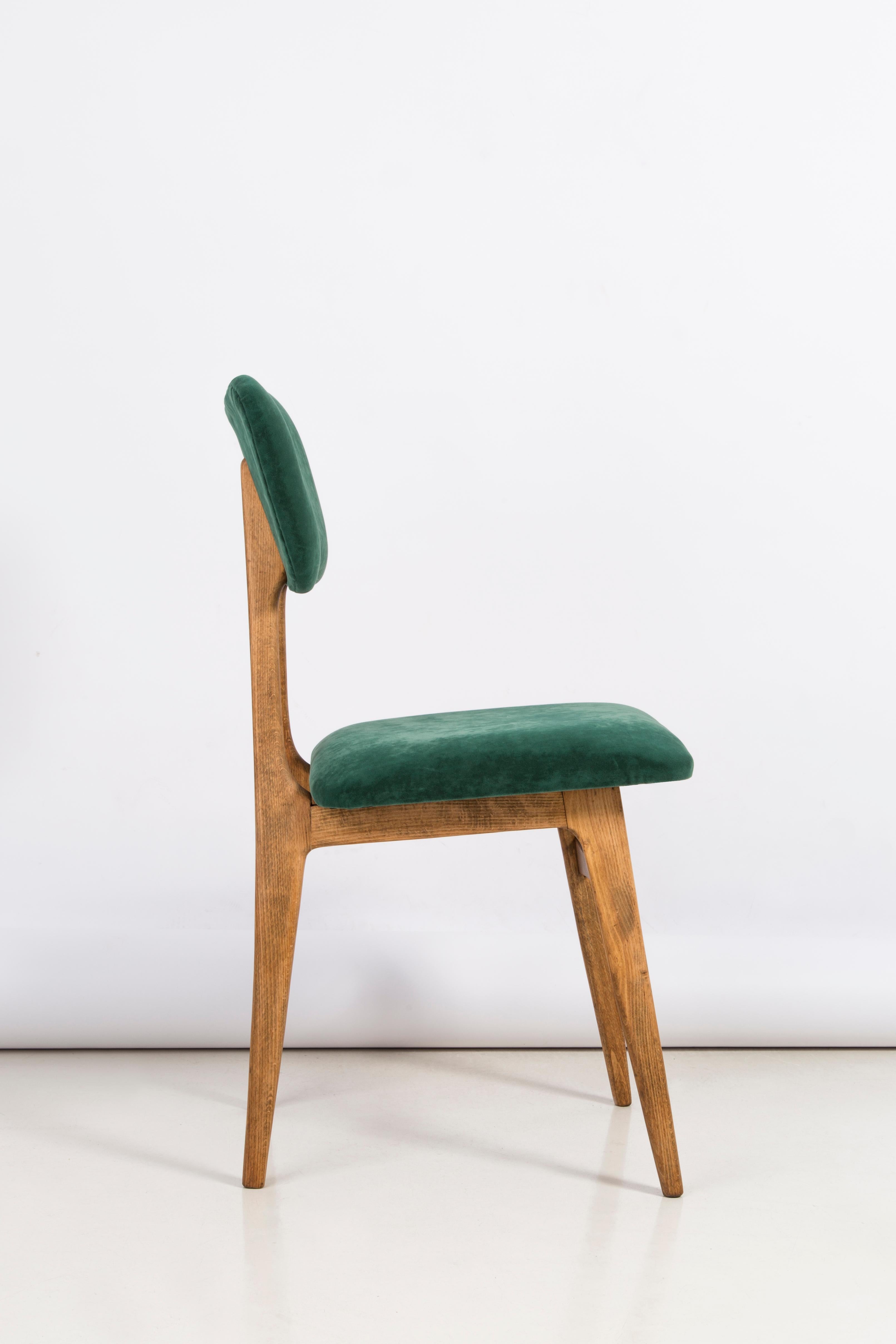 Mid-Century Modern Set of Four 20th Century Dark Green Velvet Chairs, 1960s For Sale