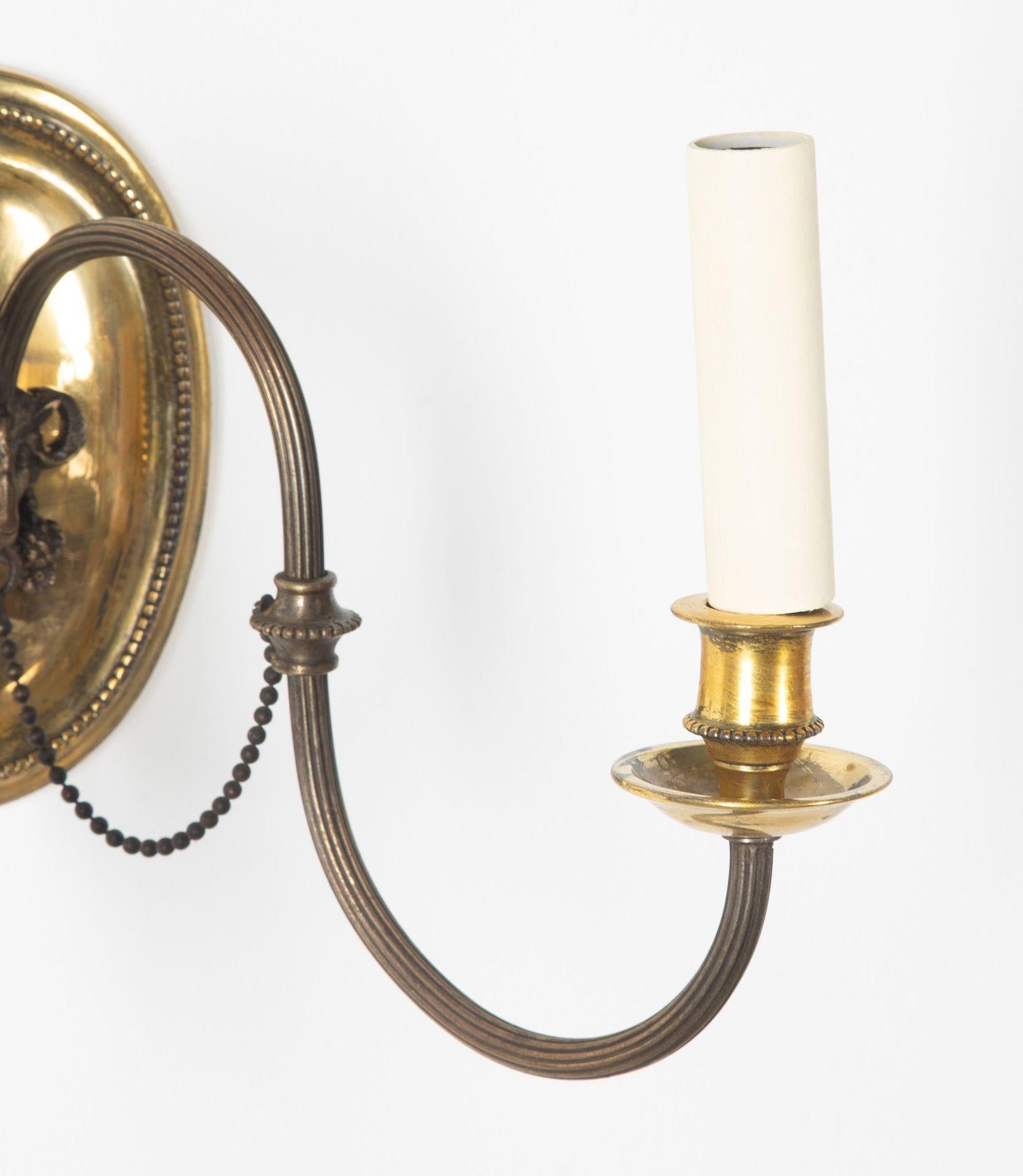 Brass Set of Four 20th Century English Rams Head Wall Lights