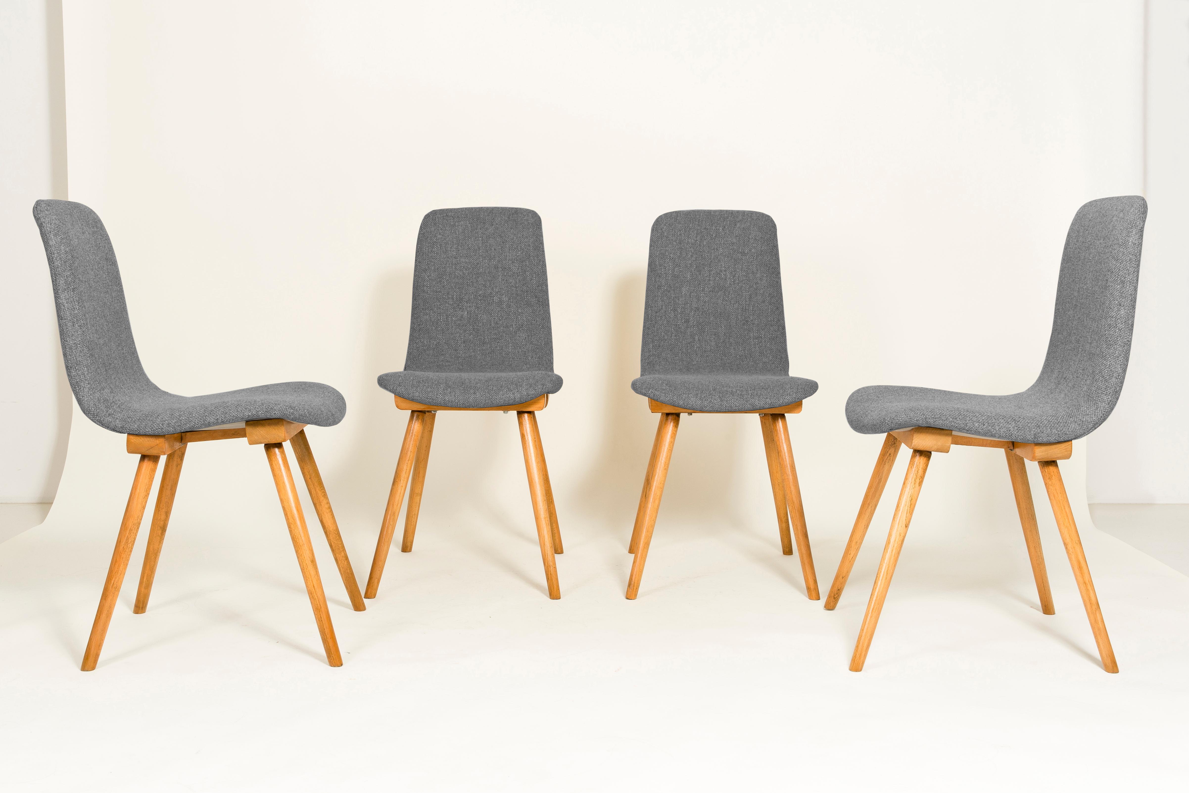 Mid-Century Modern Set of Four 20th Century Fameg Gray Vintage Chairs, 1960s, Poland For Sale