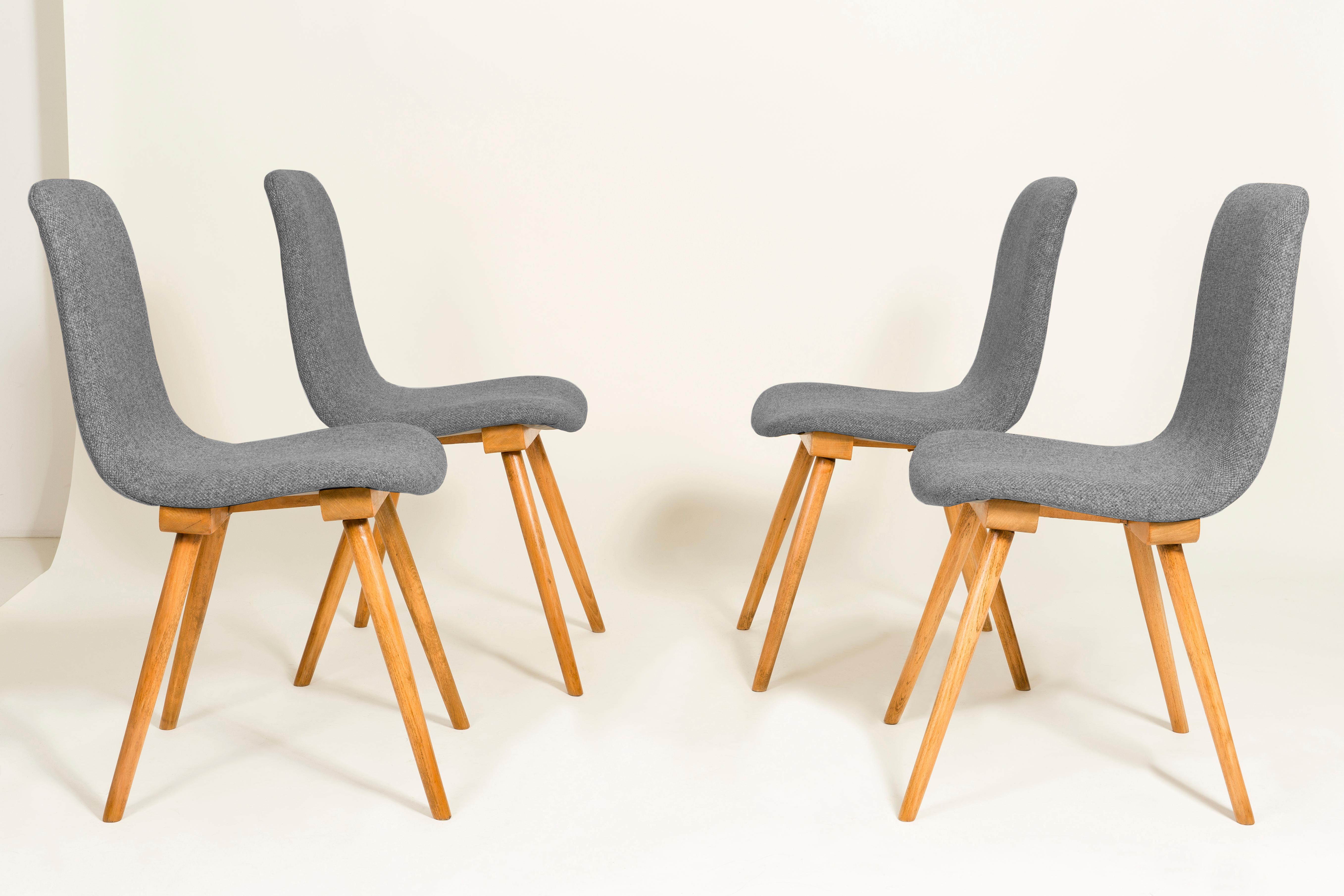 Polish Set of Four 20th Century Fameg Gray Vintage Chairs, 1960s, Poland For Sale