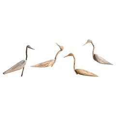 Set of Four 20th Century Folk Art Carved Decoys in Custom Wall Mounts