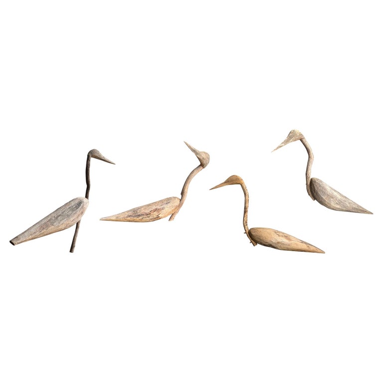 Set of Four 20th Century Folk Art Carved Decoys in Custom Wall Mounts For Sale at 1stDibs