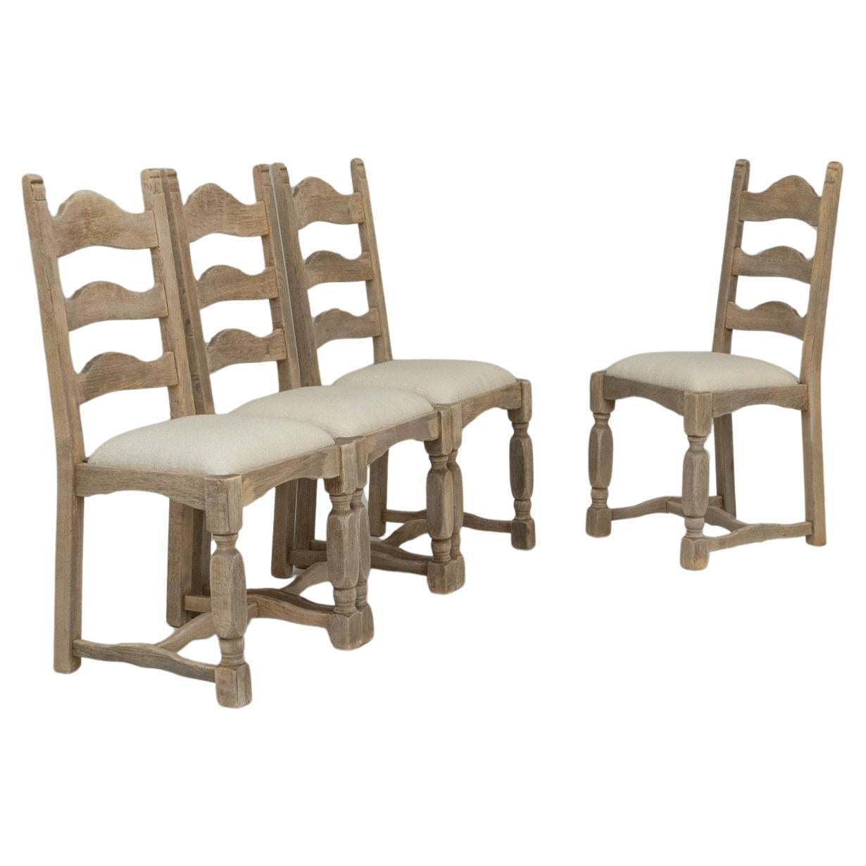 Set Of Four 20th Century French Oak Dining Chairs With Upholstered Seats