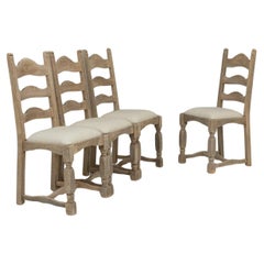 Set Of Four 20th Century French Oak Dining Chairs With Upholstered Seats