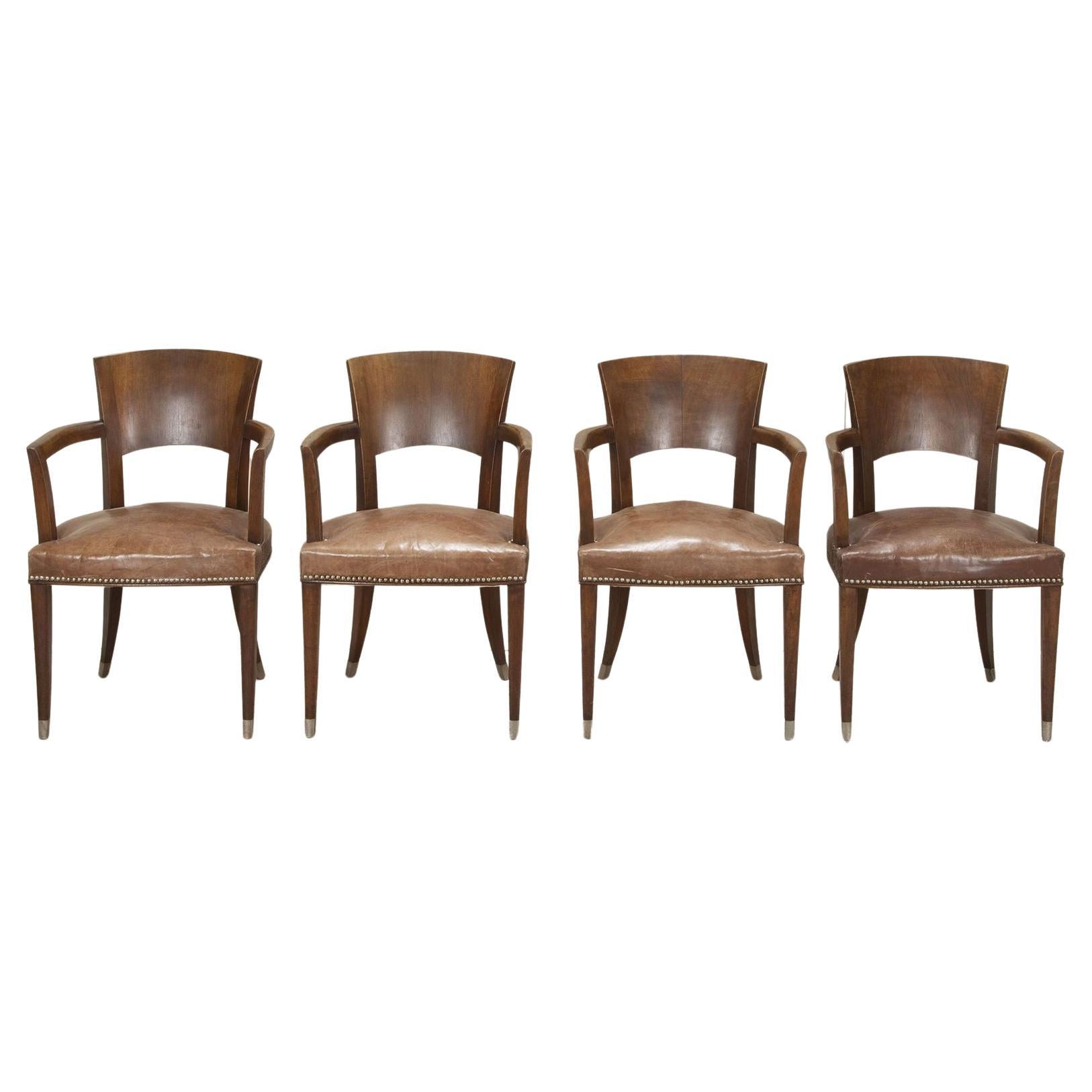 Set di quattro poltrone in stile Ruhlmann francese del XX secolo