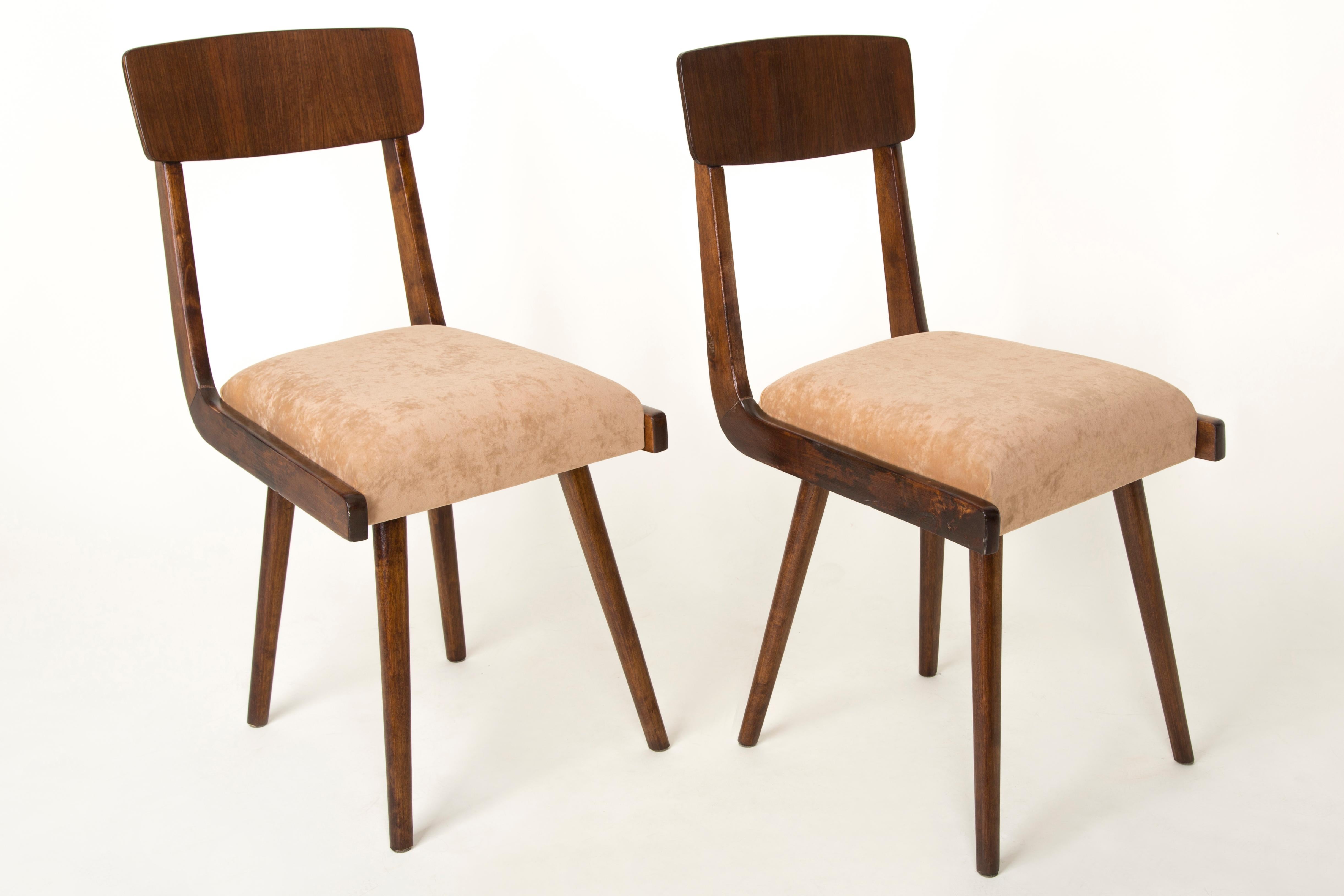 Polish Set of Four 20th Century Gazelle Beige Wood Chairs, 1960s For Sale