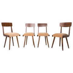 Ensemble de quatre chaises Gazelle en bois beige du 20ème siècle, années 1960