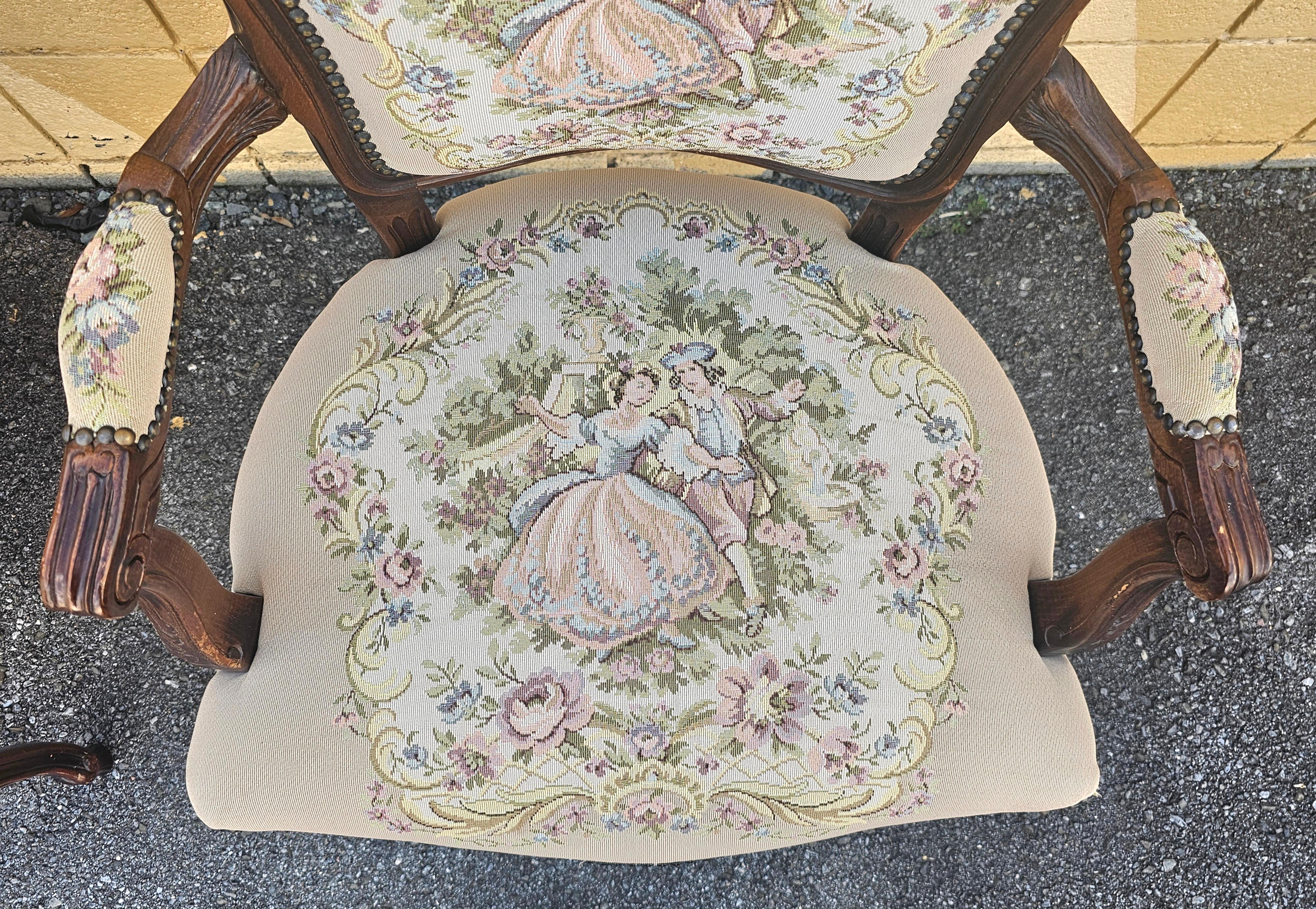 20ième siècle Ensemble de quatre fauteuils en tapisserie de château d'Ax Louis XV du 20ème siècle en vente
