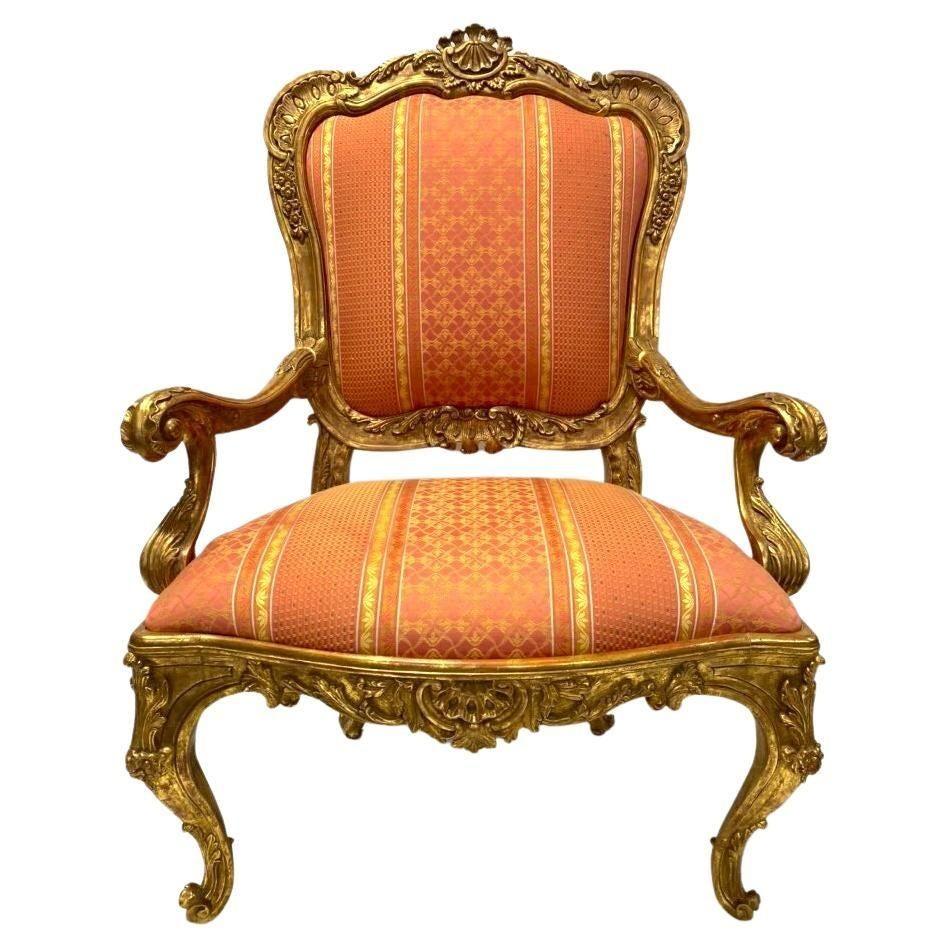 Set of four 20th Century Italian hand carved water gilt chairs.
 