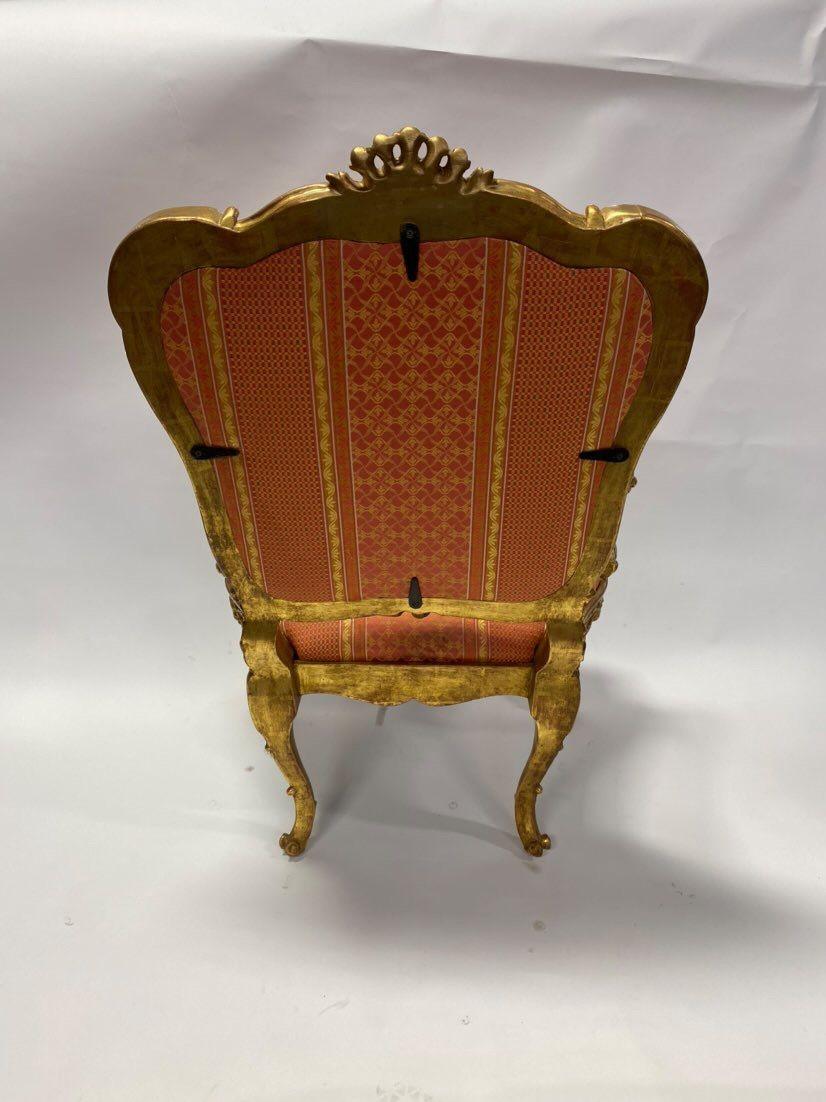 Fabric Set of Four 20th Century Italian Hand Carved Water Gilt Chairs For Sale