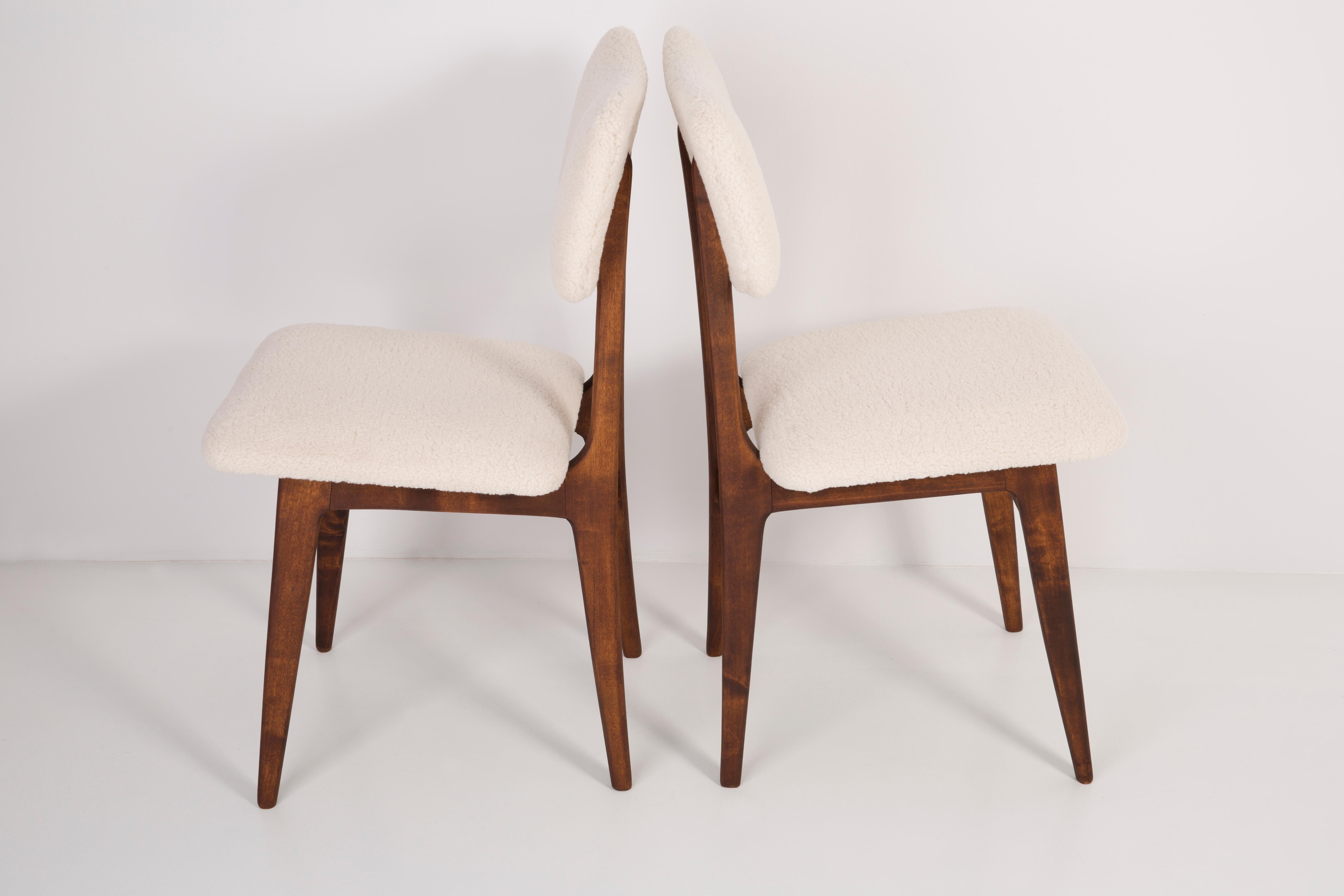 Polish Set of Four 20th Century Light Crème Boucle Chairs, 1960s For Sale