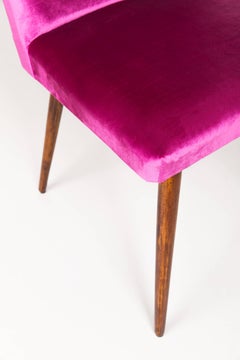Set of Four 20th Century Magenta Pink Velvet Chairs, 1960s