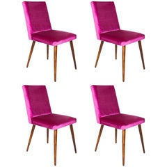 Vintage Set of Four 20th Century Magenta Pink Velvet Chairs, 1960s