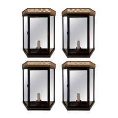 Set of Four 20th Century Mirrored and Glass Wall Mount Lanterns, Custom Finish