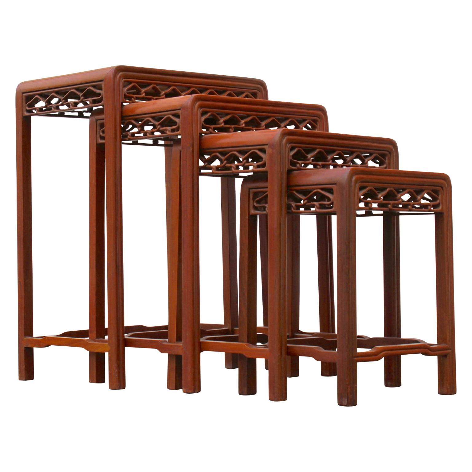 Set of Four 20th Century Modern Carved Chinese Nesting Tables In Good Condition In Houston, TX