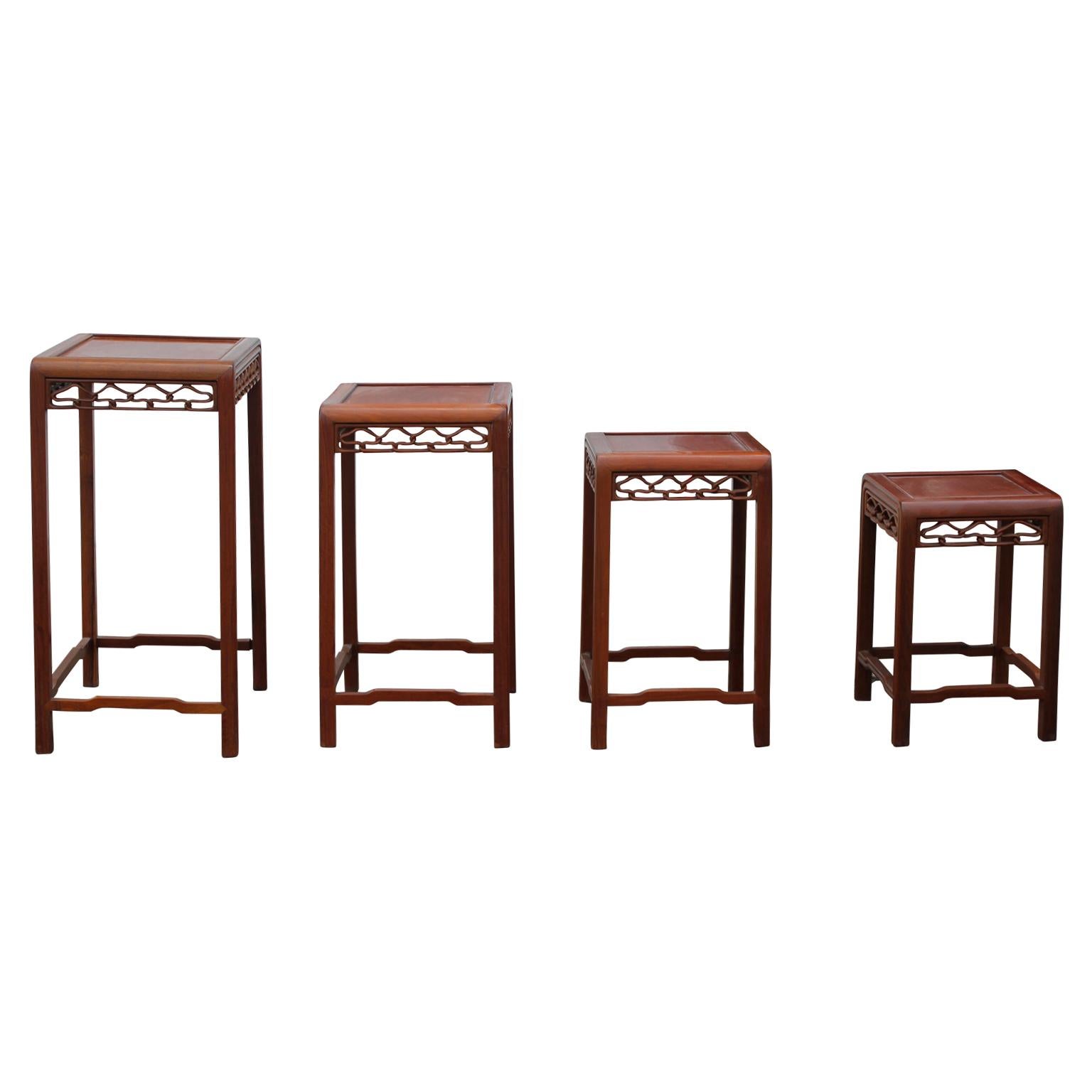 Set of Four 20th Century Modern Carved Chinese Nesting Tables 1