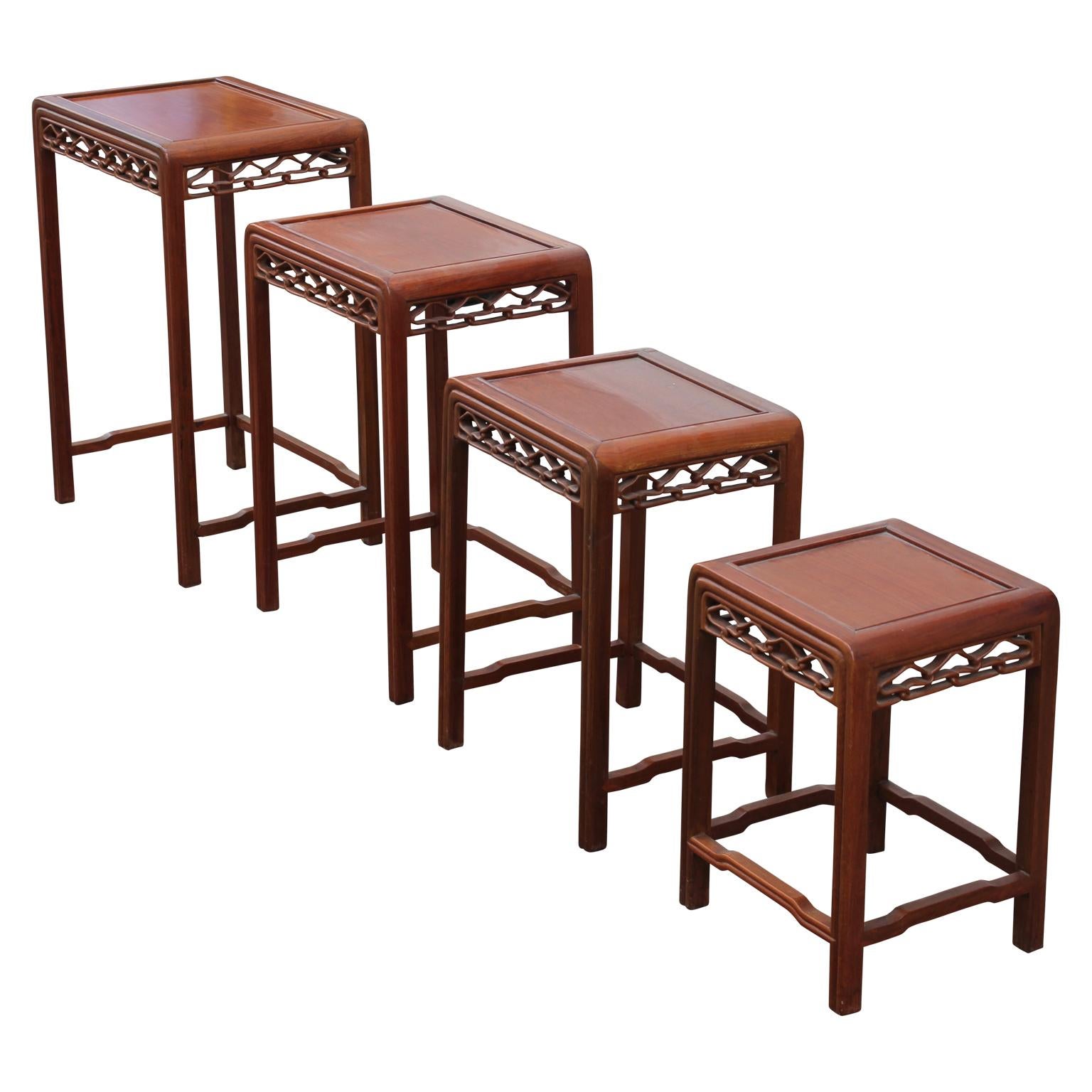 Set of Four 20th Century Modern Carved Chinese Nesting Tables 2