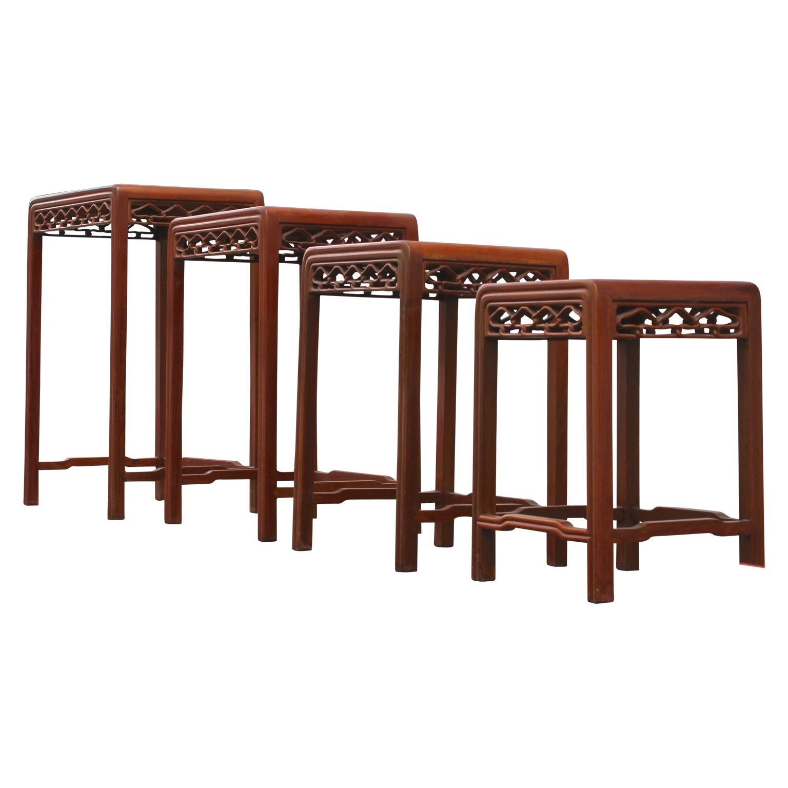 Set of Four 20th Century Modern Carved Chinese Nesting Tables 3