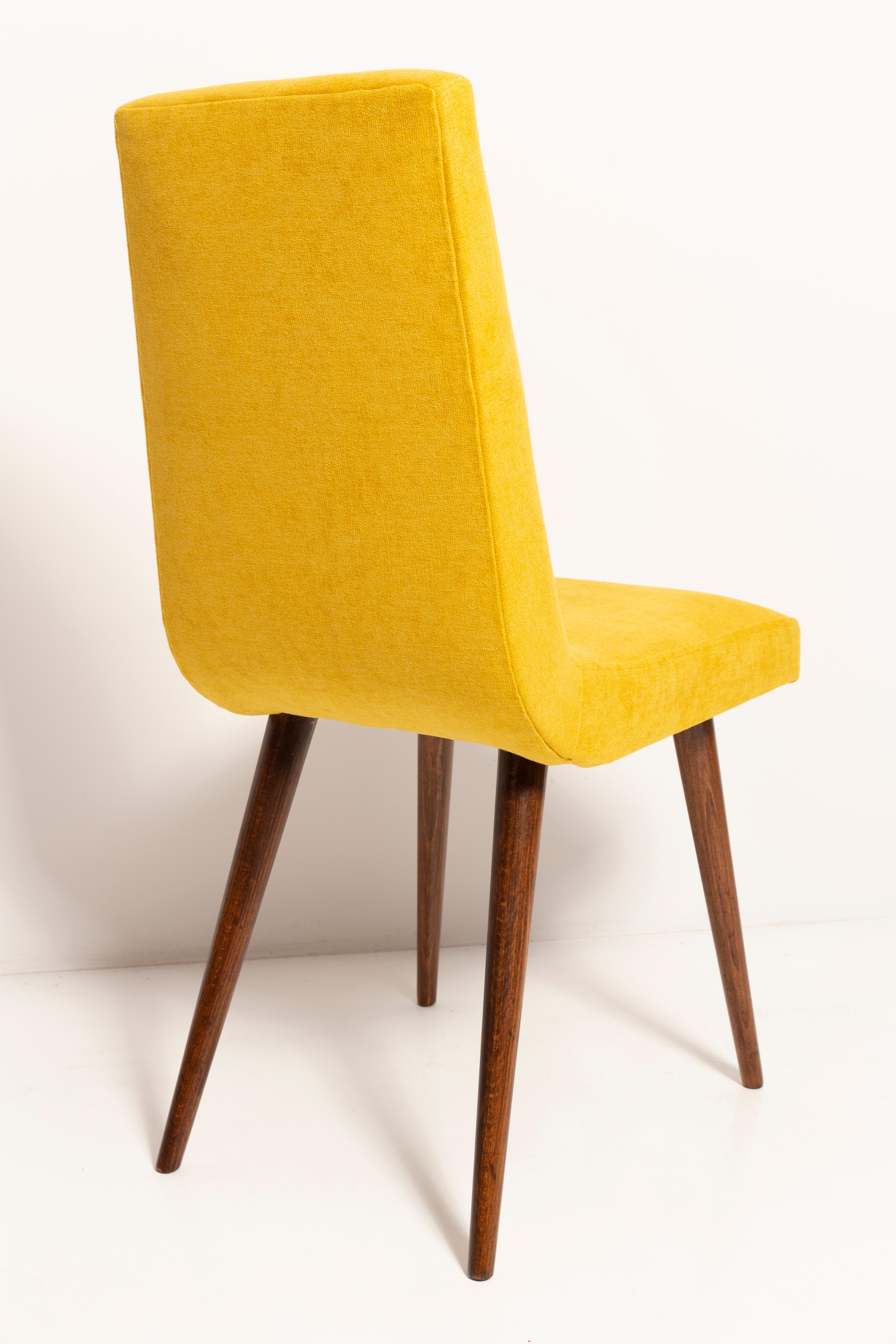 Hand-Crafted Set of Four 20th Century Mustard Yellow Wool Chair, Rajmund Halas Europe, 1960s For Sale