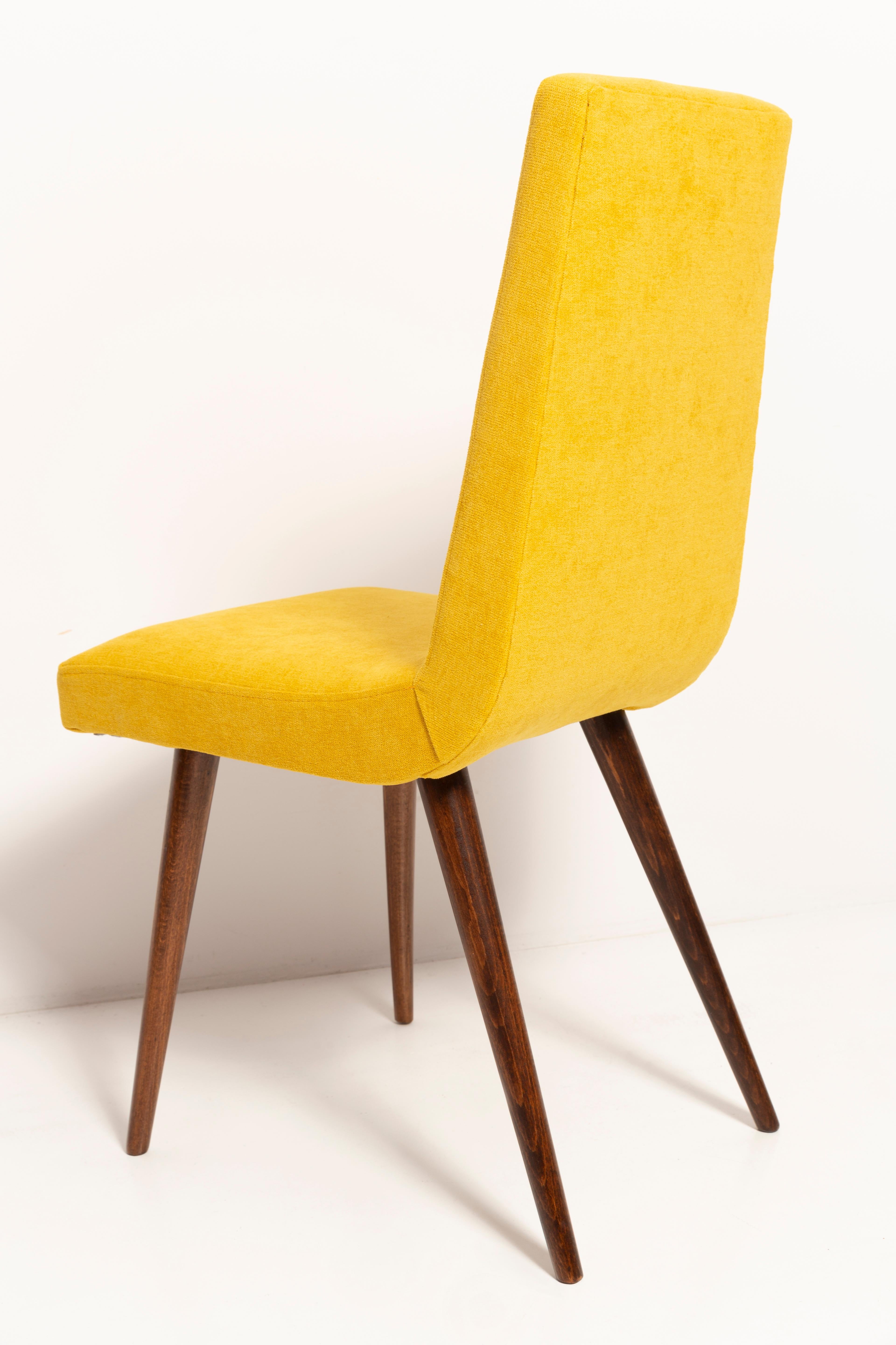 Textile Set of Four 20th Century Mustard Yellow Wool Chair, Rajmund Halas Europe, 1960s For Sale