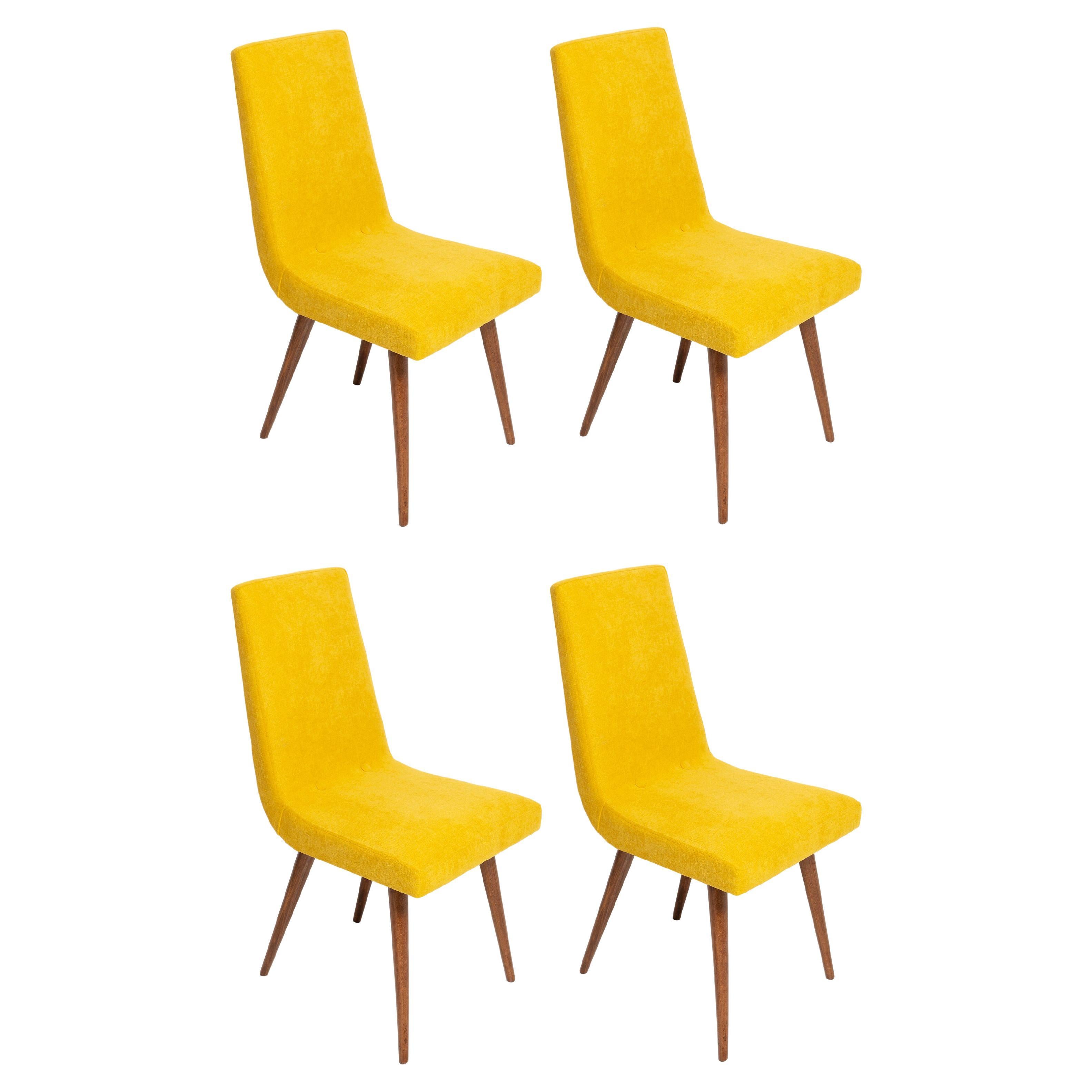 Set of Four 20th Century Mustard Yellow Wool Chair, Rajmund Halas Europe, 1960s