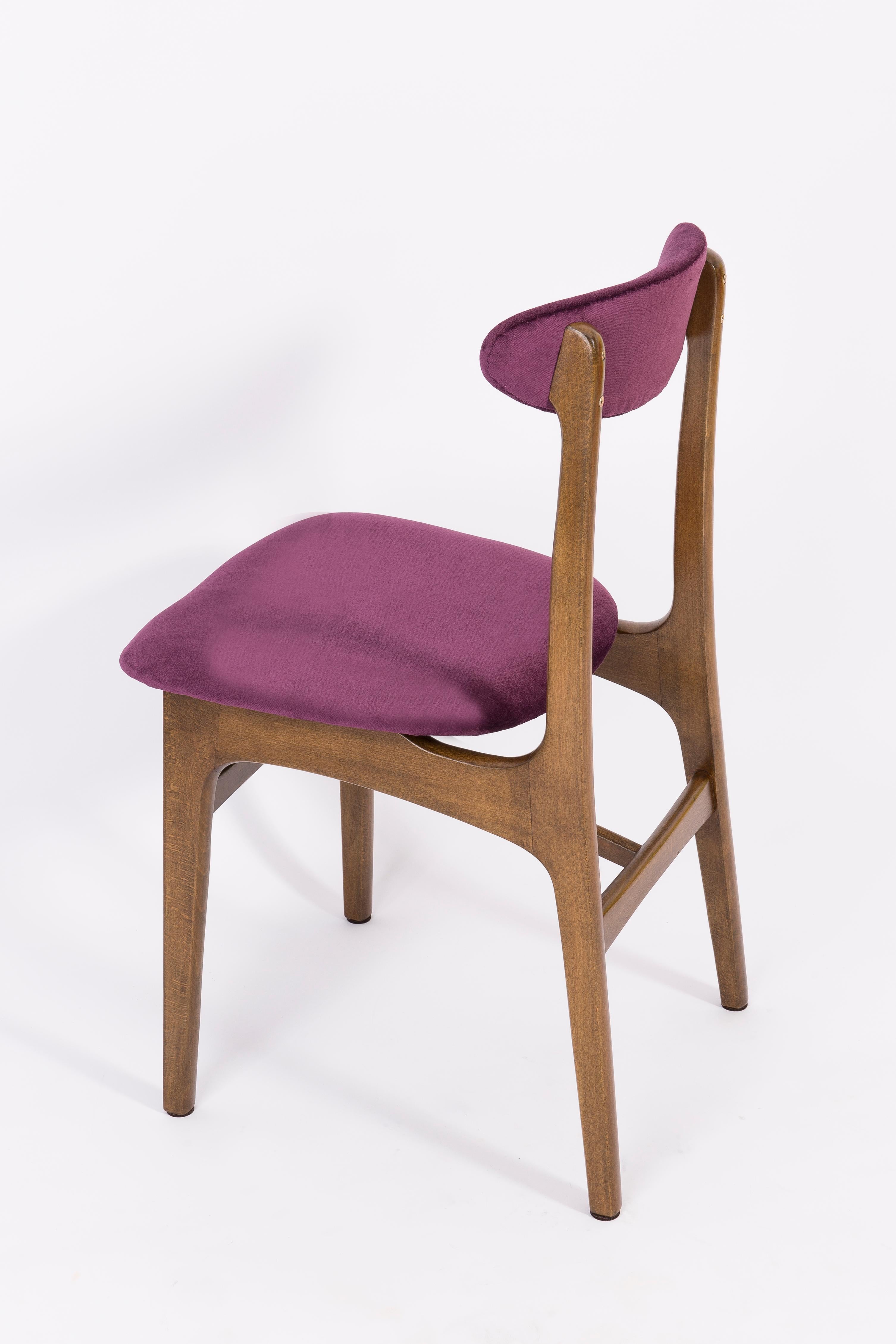 Polish Set of Four 20th Century Plum Velvet Rajmund Halas Chairs, 1960s For Sale