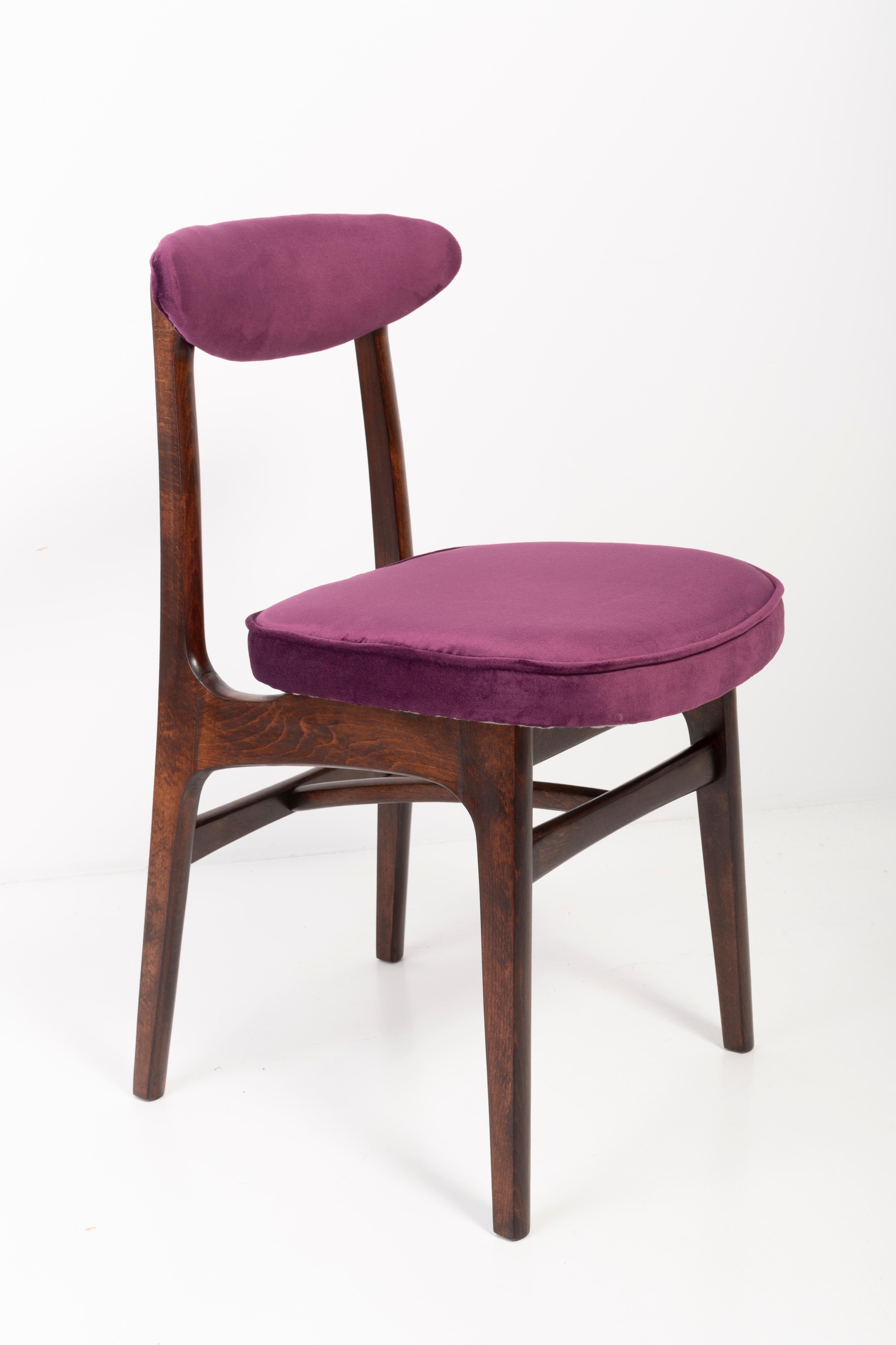 Polish Set of Four 20th Century Plum Violet Velvet Rajmund Halas Chairs, 1960s For Sale