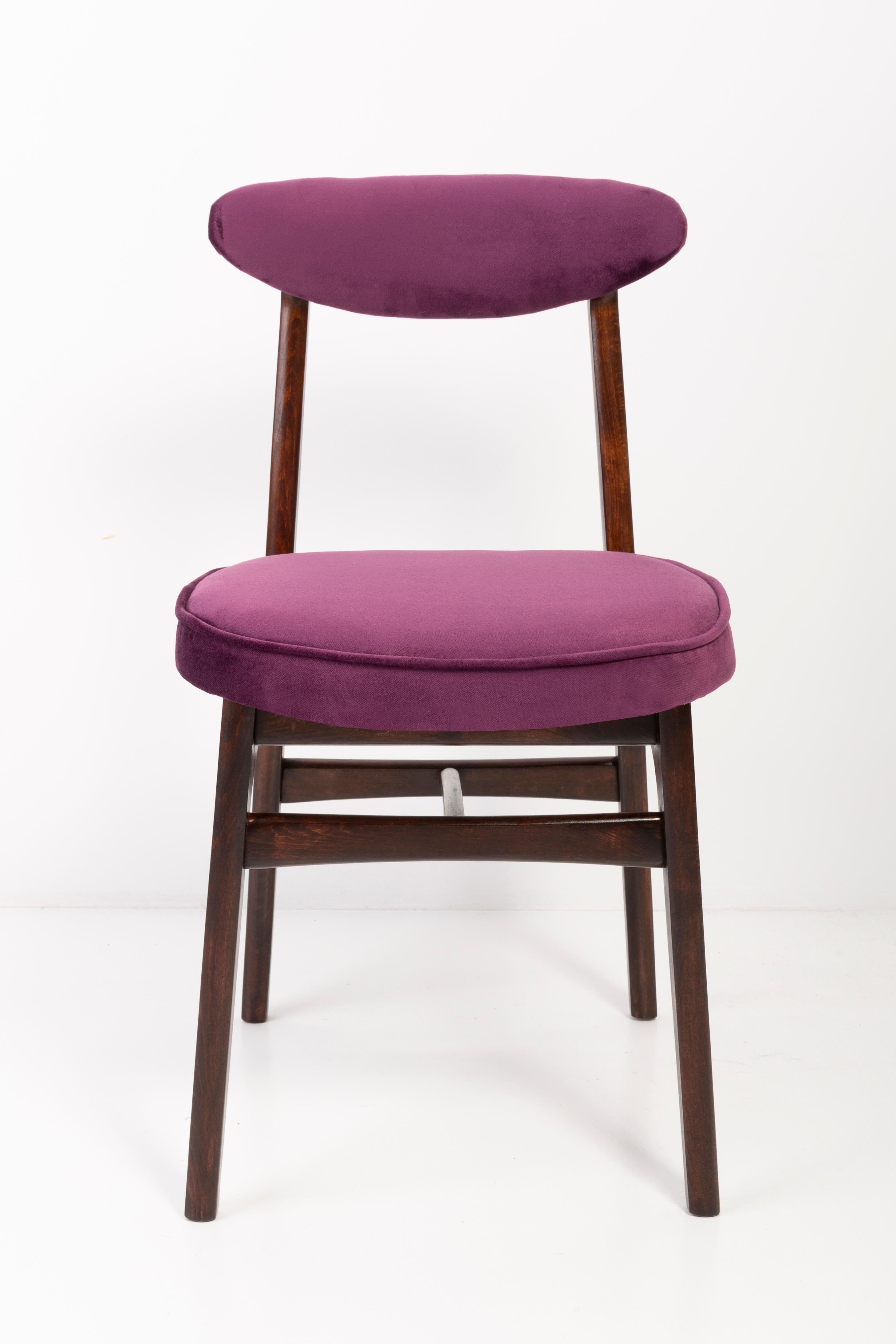 Hand-Crafted Set of Four 20th Century Plum Violet Velvet Rajmund Halas Chairs, 1960s For Sale