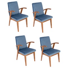Set of Four 20th Century Vintage Blue Chairs by Mieczyslaw Puchala, 1960s