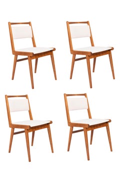 Set of Four 20th Century White Velvet Chairs, Poland, 1960s