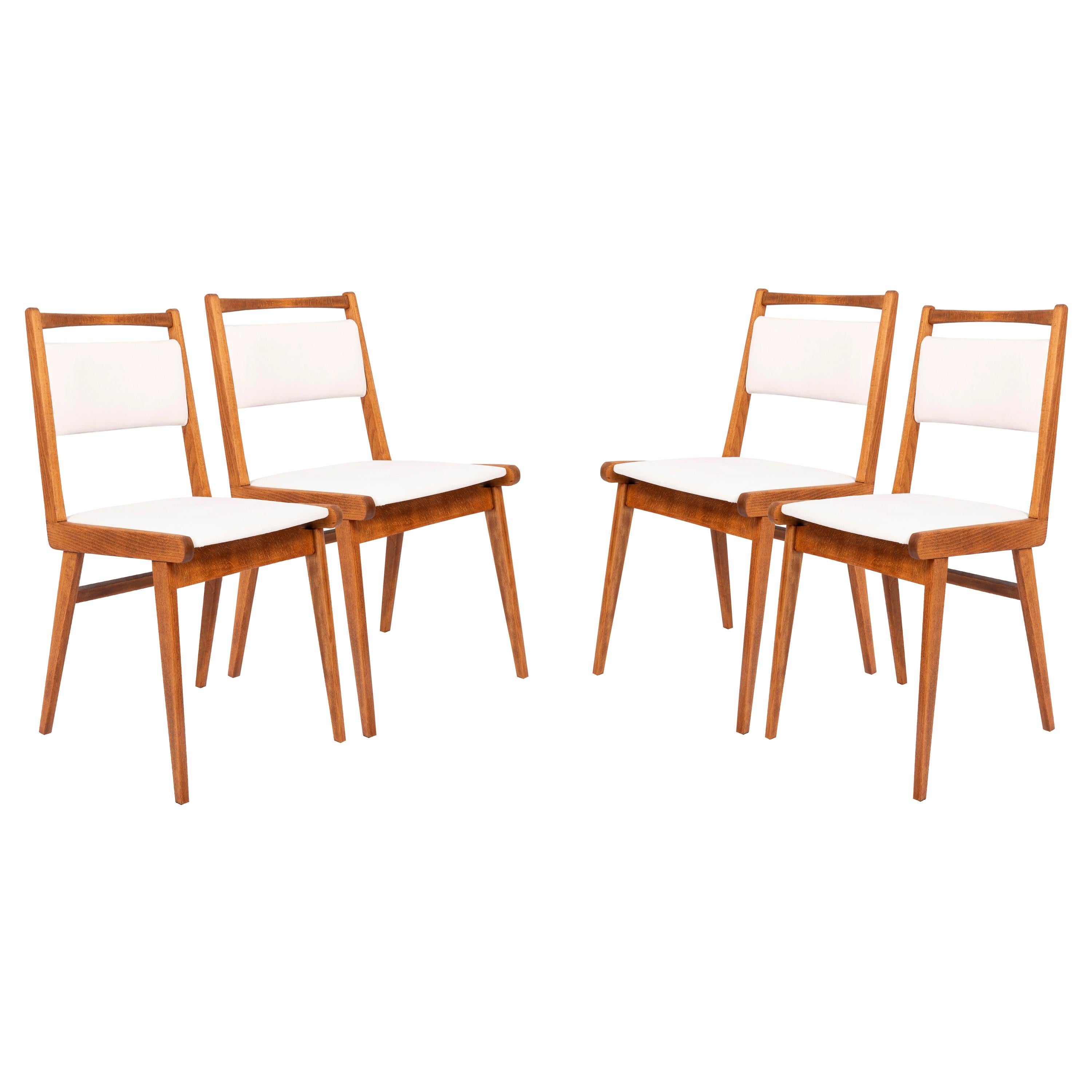 Set of Four 20th Century White Velvet Chairs, Poland, 1960s