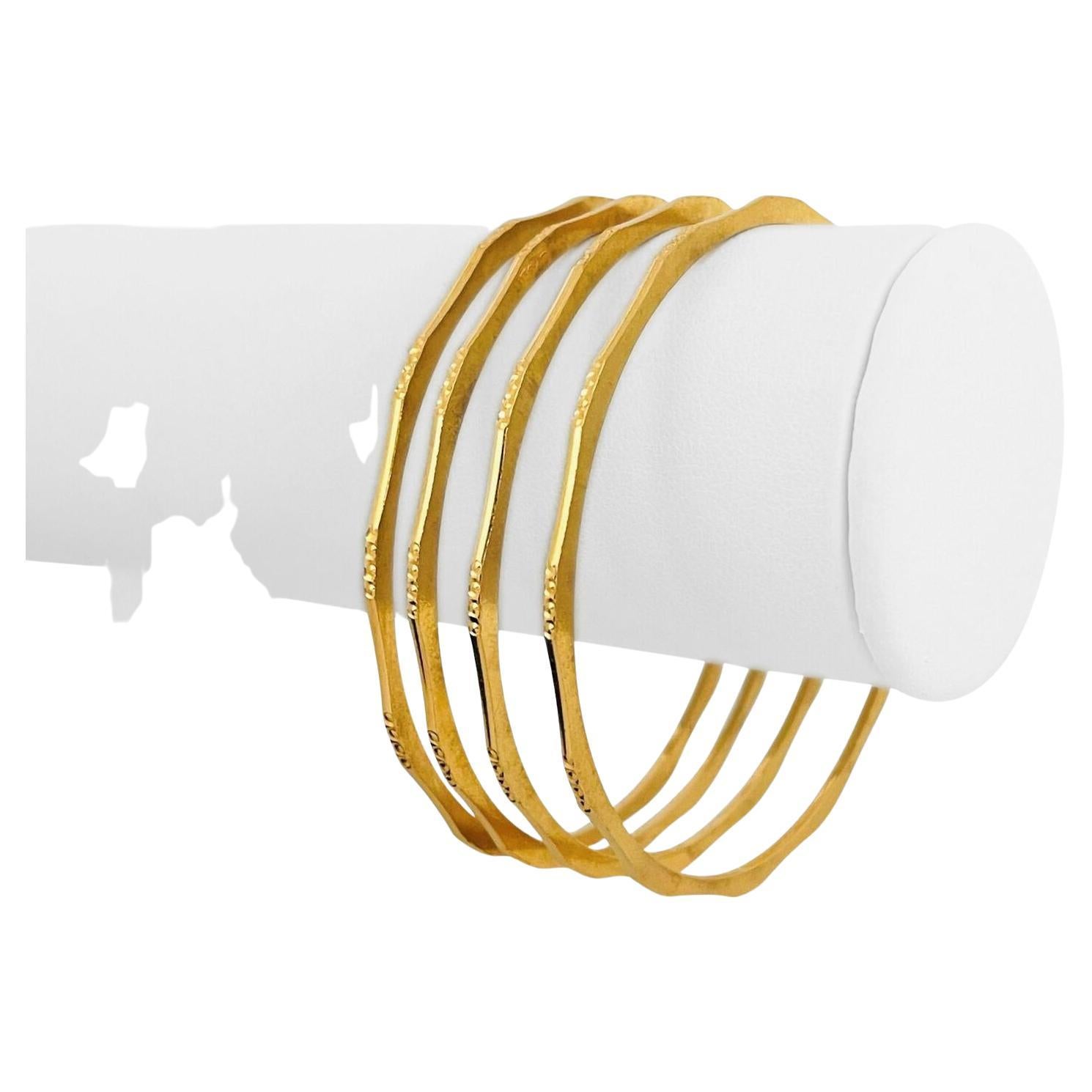 Set of Four 24 Karat Pure Yellow Gold Solid Heavy Bangle Bracelets For